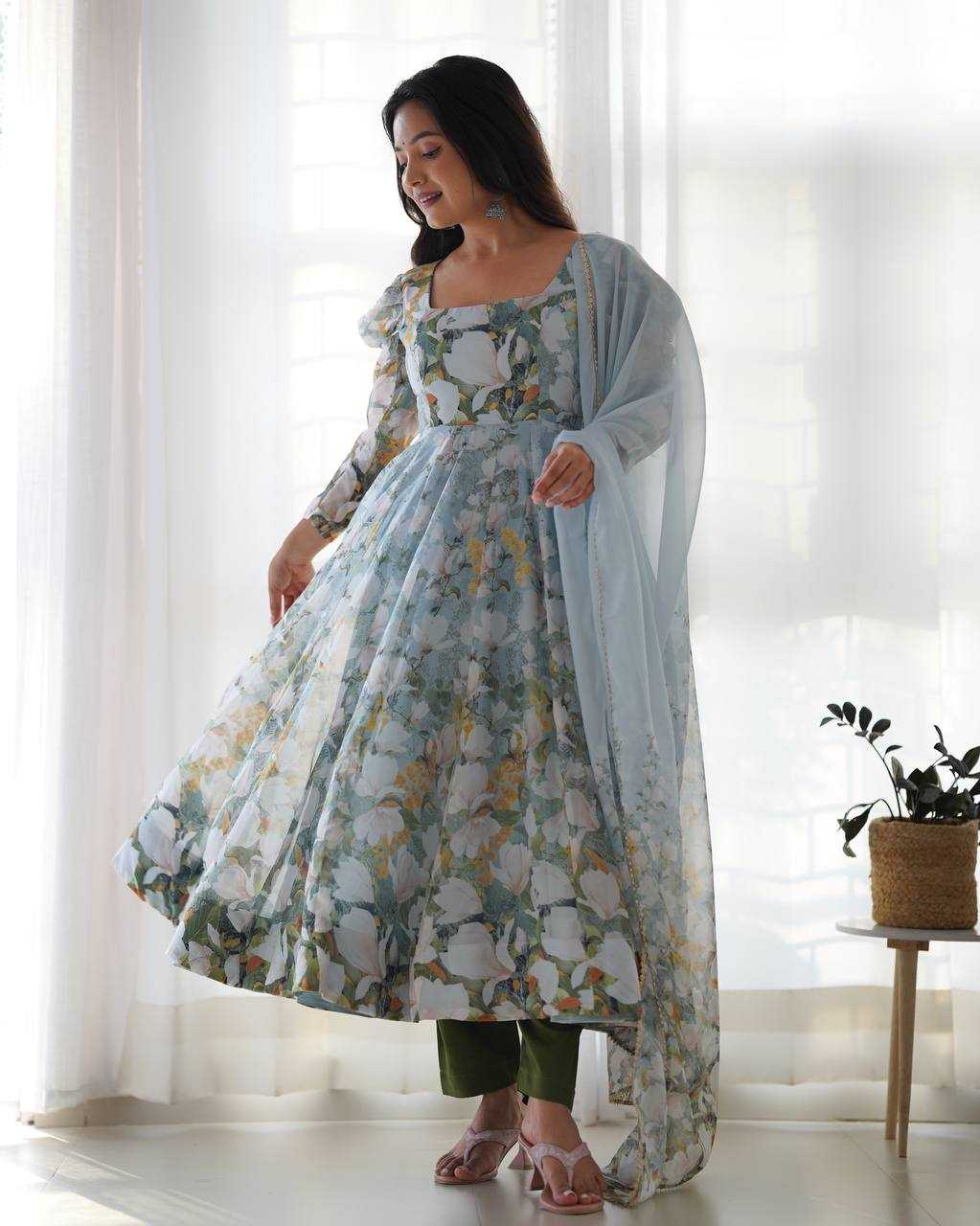 Ynf Organza KESH504 57 Gowns Wholesale Printed Gowns Anarkali Gown Floral Print Gowns Manufacturer