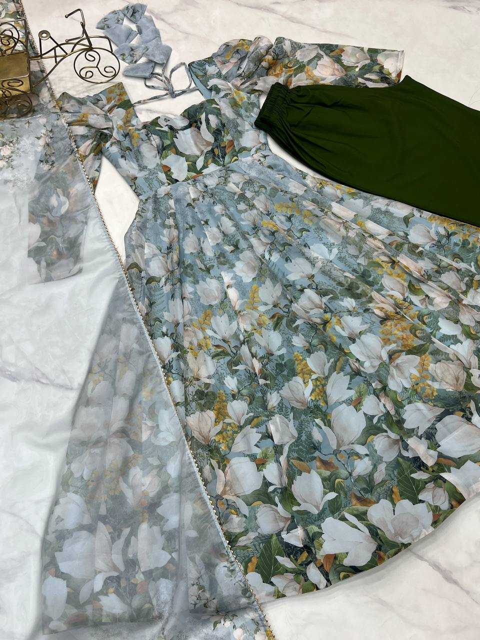 Ynf Organza KESH504 57 Gowns Wholesale Printed Gowns Anarkali Gown Floral Print Gowns Manufacturer