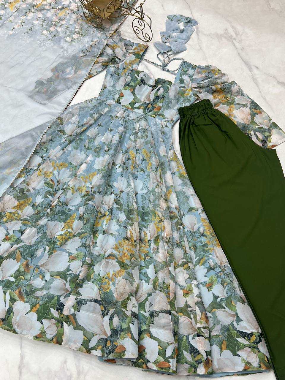 Ynf Organza KESH504 57 Gowns Wholesale Printed Gowns Anarkali Gown Floral Print Gowns Manufacturer