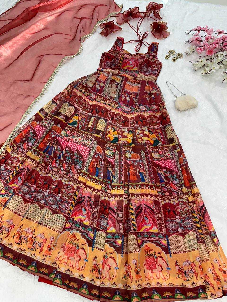 Ynf Organza Silk KESH154 301 Gowns Wedding Collections Festive Collections Wholesale Printed Gowns Gown With Dupatta Sleeveless Gowns Manufacturer