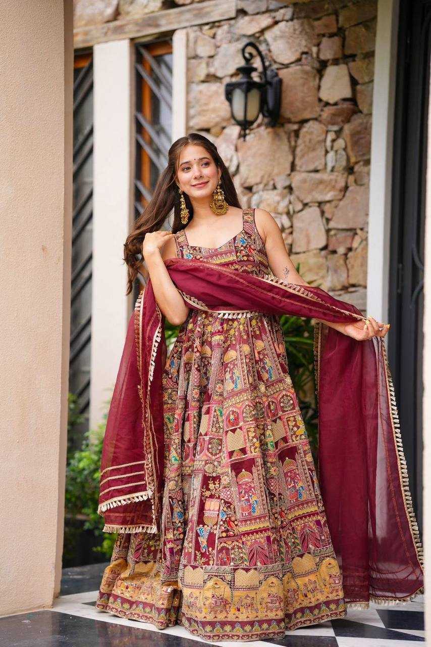 Ynf Organza Silk KESH154 301 Gowns Wedding Collections Festive Collections Wholesale Printed Gowns Gown With Dupatta Sleeveless Gowns Manufacturer