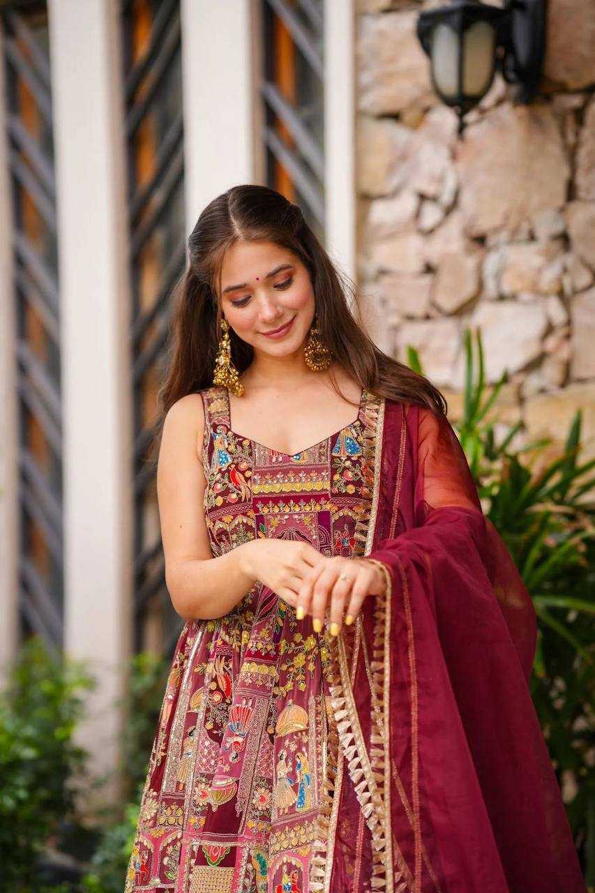 Ynf Organza Silk KESH154 301 Gowns Wedding Collections Festive Collections Wholesale Printed Gowns Gown With Dupatta Sleeveless Gowns Manufacturer