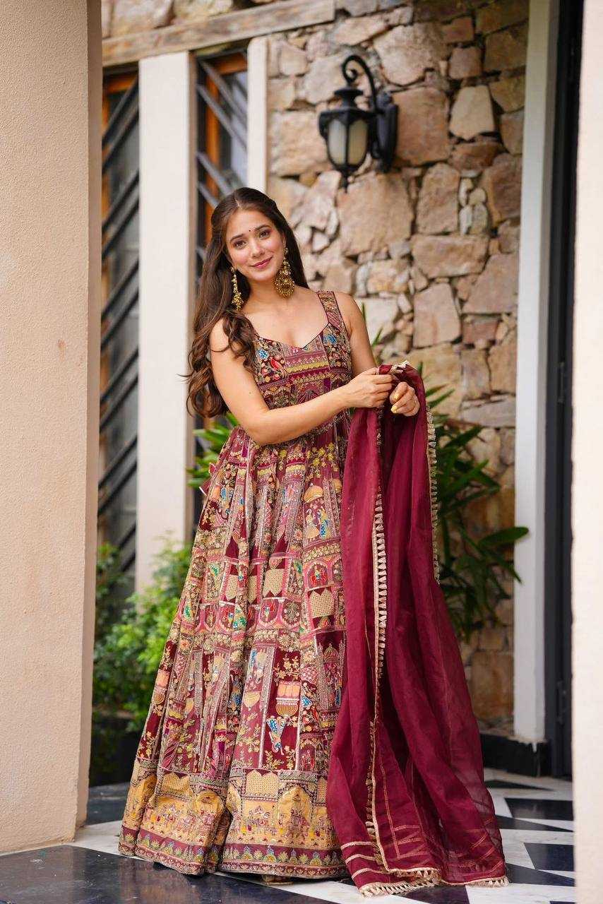 Ynf Organza Silk KESH154 301 Gowns Wedding Collections Festive Collections Wholesale Printed Gowns Gown With Dupatta Sleeveless Gowns Manufacturer