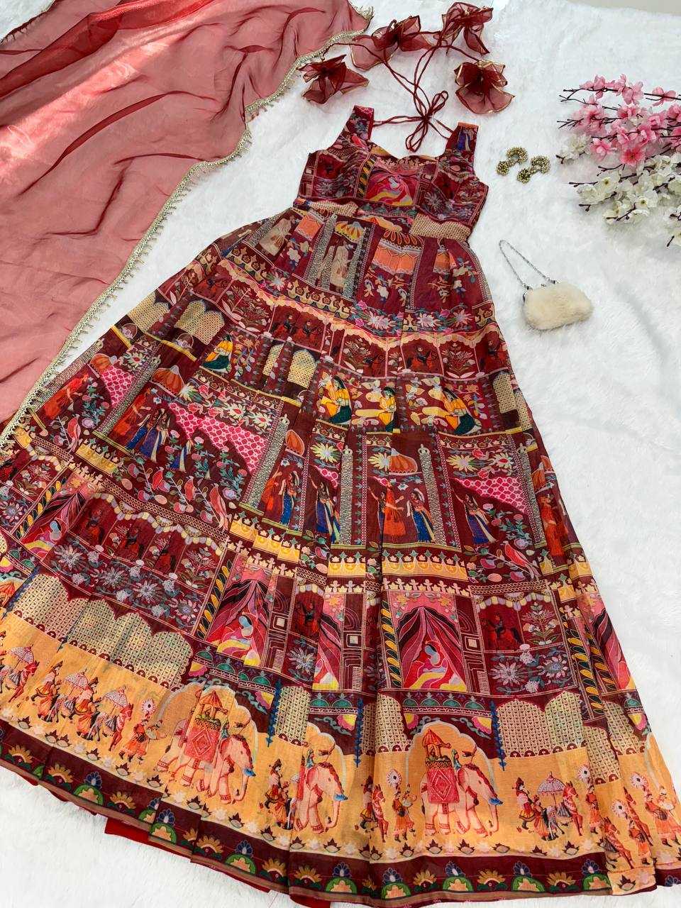 Ynf Organza Silk KESH154 301 Gowns Wedding Collections Festive Collections Wholesale Printed Gowns Gown With Dupatta Sleeveless Gowns Manufacturer