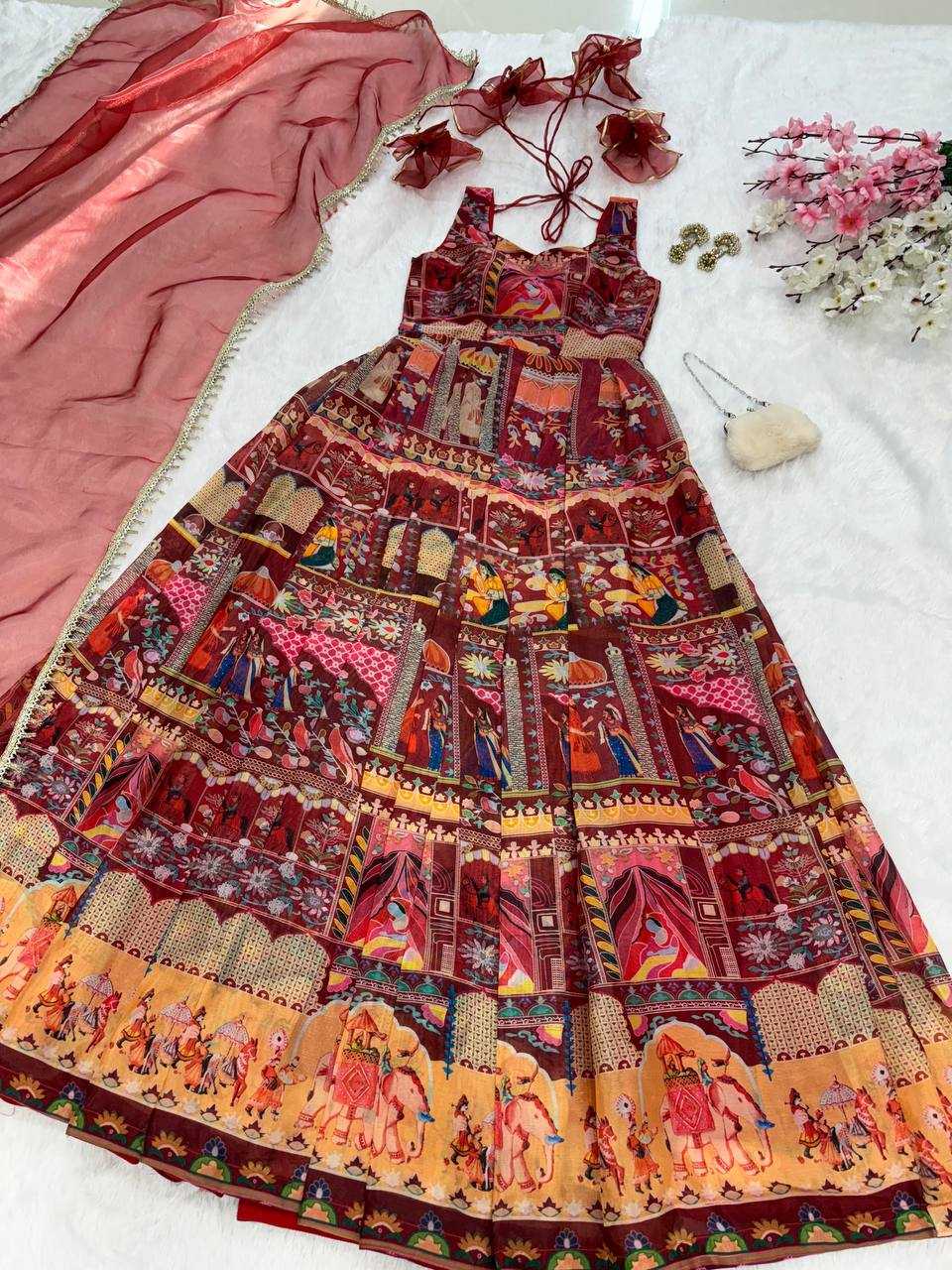 Ynf Organza Silk KESH154 301 Gowns Wedding Collections Festive Collections Wholesale Printed Gowns Gown With Dupatta Sleeveless Gowns Manufacturer
