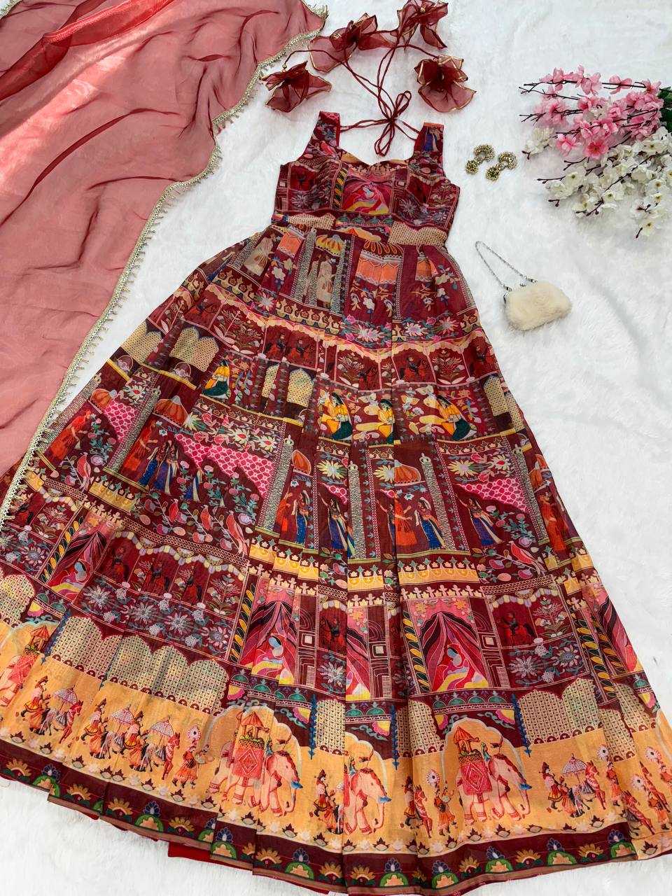 Ynf Organza Silk KESH154 301 Gowns Wedding Collections Festive Collections Wholesale Printed Gowns Gown With Dupatta Sleeveless Gowns Manufacturer