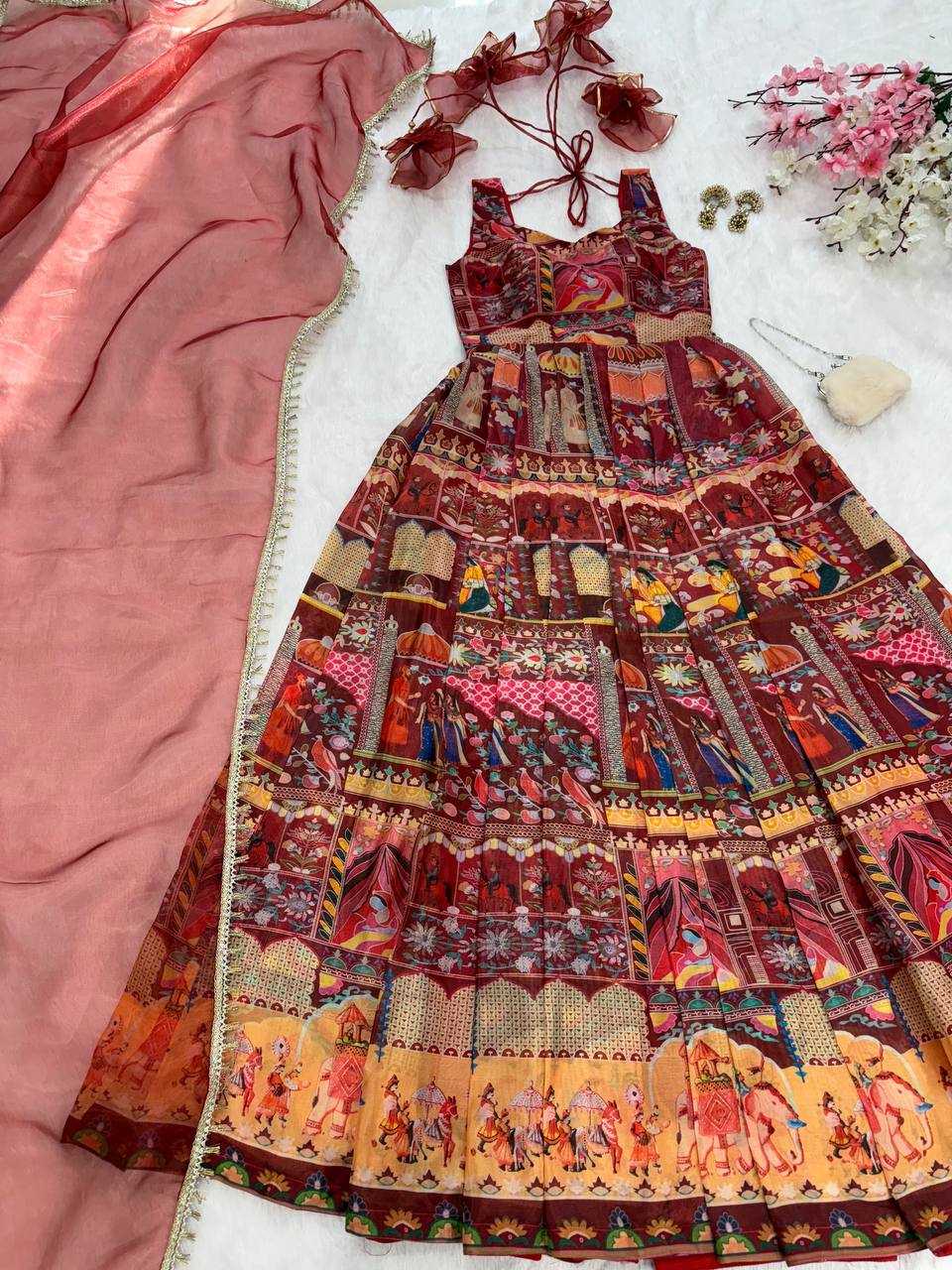 Ynf Organza Silk KESH154 301 Gowns Wedding Collections Festive Collections Wholesale Printed Gowns Gown With Dupatta Sleeveless Gowns Manufacturer