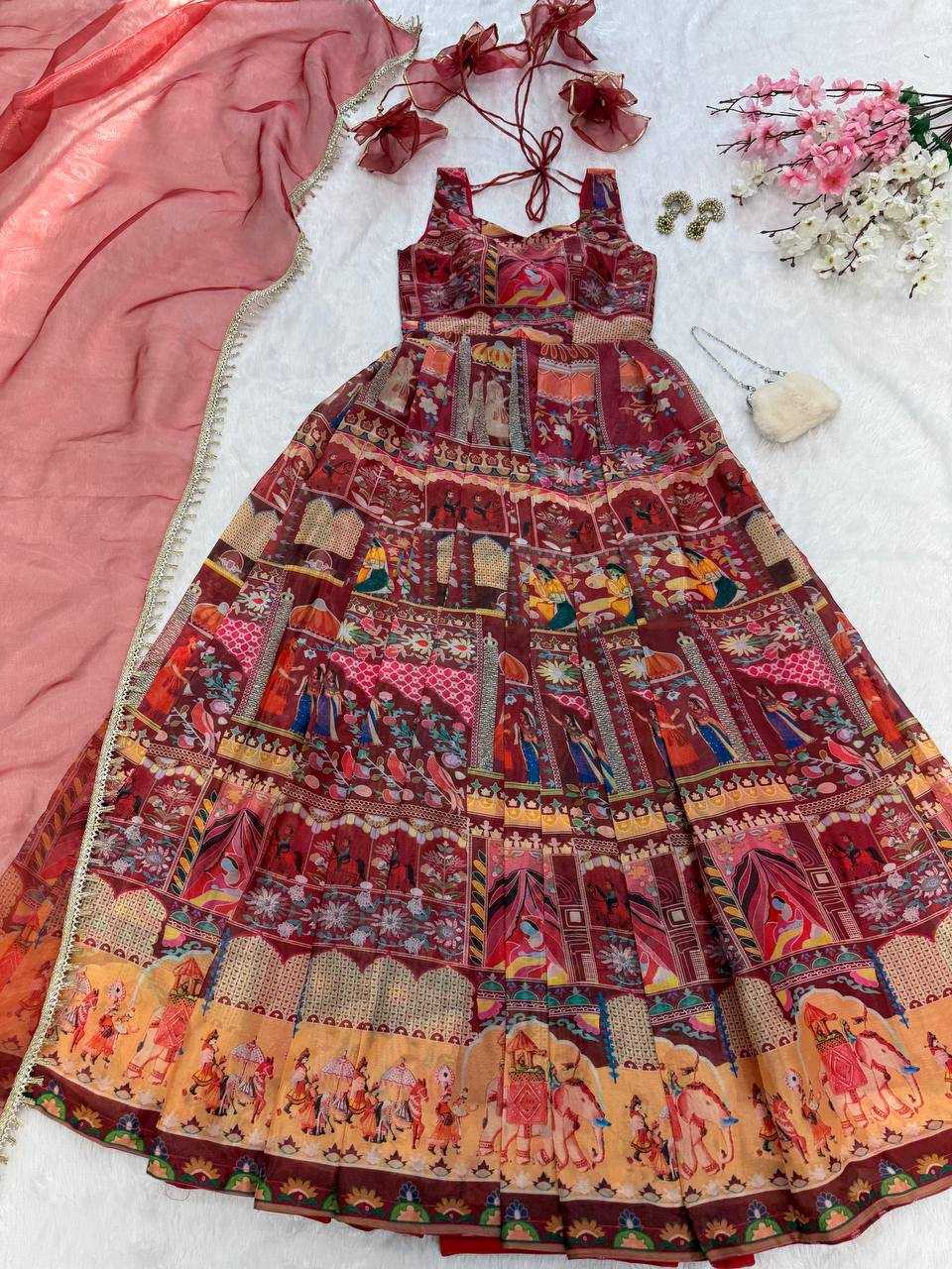Ynf Organza Silk KESH154 301 Gowns Wedding Collections Festive Collections Wholesale Printed Gowns Gown With Dupatta Sleeveless Gowns Manufacturer