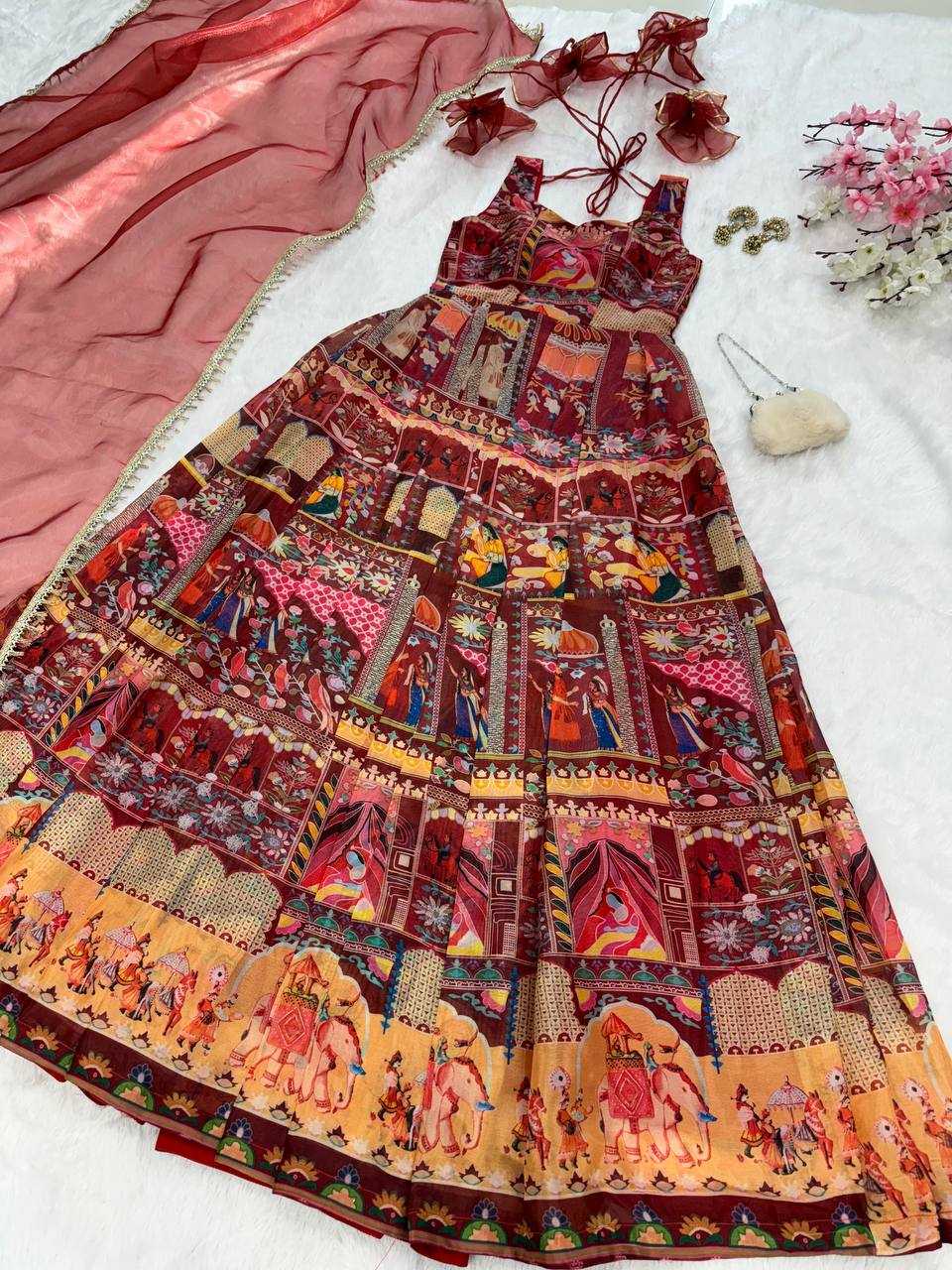Ynf Organza Silk KESH154 301 Gowns Wedding Collections Festive Collections Wholesale Printed Gowns Gown With Dupatta Sleeveless Gowns Manufacturer