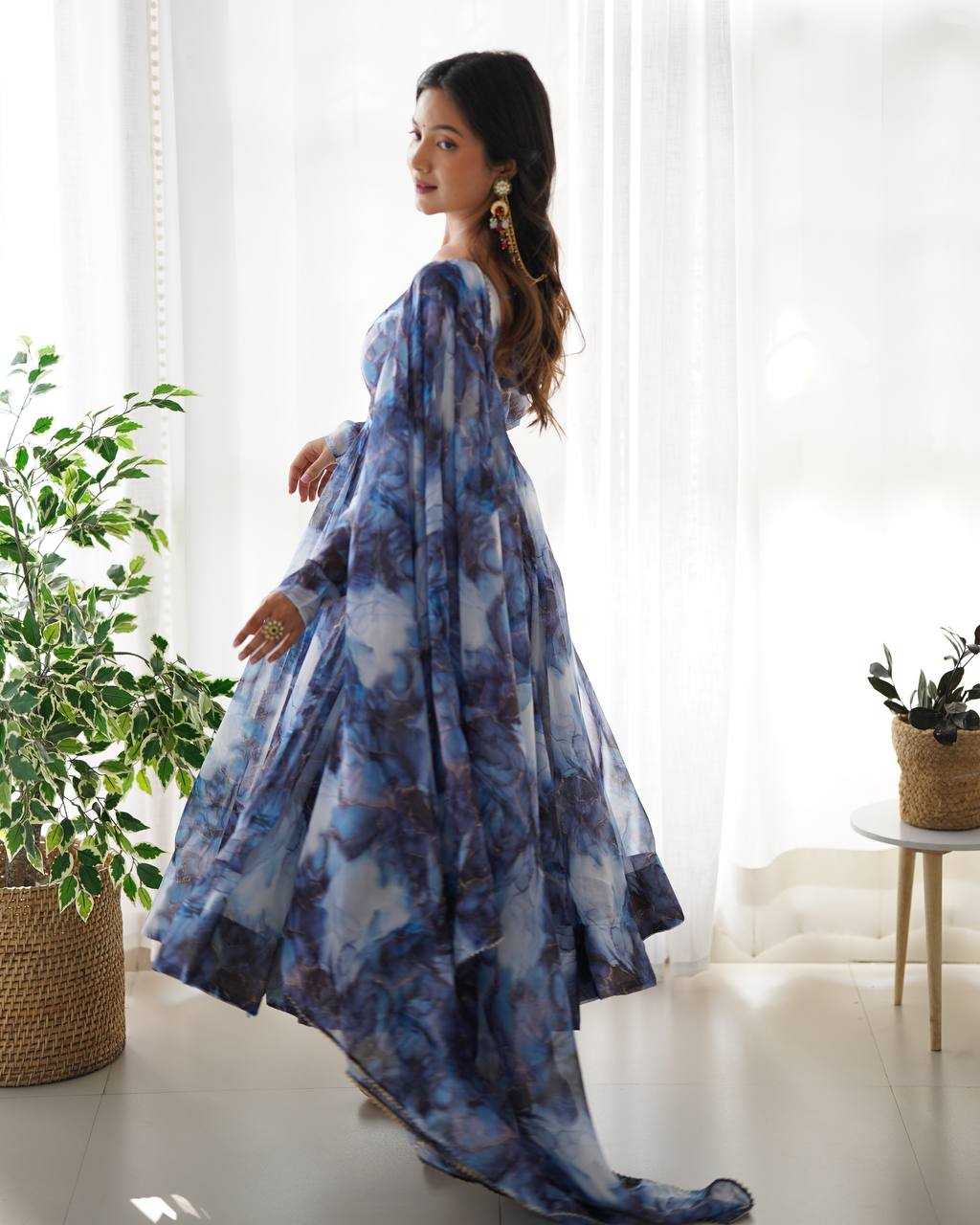 Ynf Organza Silk KESH504 286 Gowns Wedding Collections Festive Collections Wholesale Printed Gowns Anarkali Gown Gown With Dupatta Manufacturer