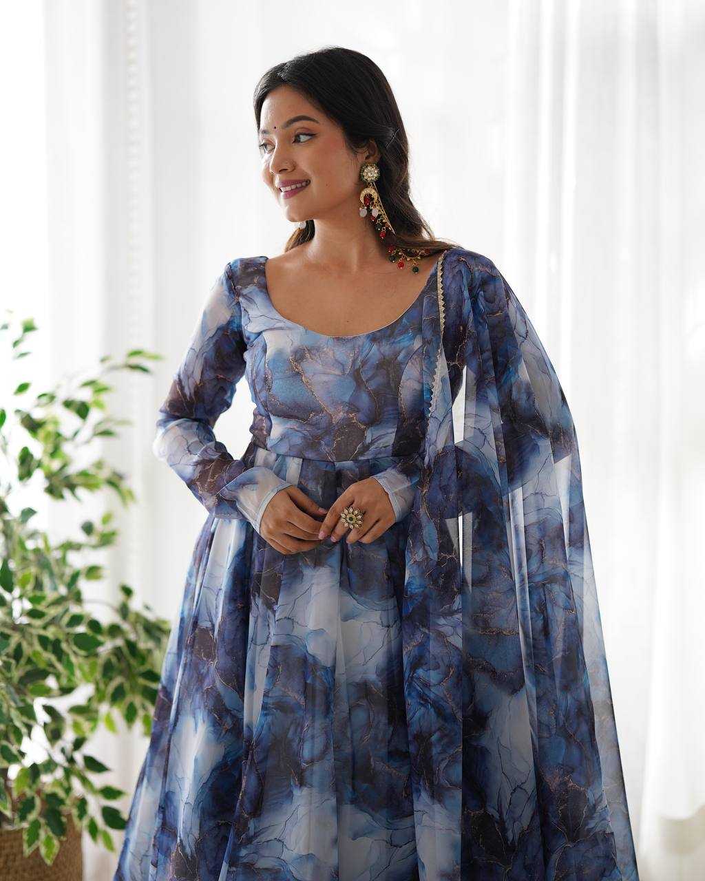 Ynf Organza Silk KESH504 286 Gowns Wedding Collections Festive Collections Wholesale Printed Gowns Anarkali Gown Gown With Dupatta Manufacturer