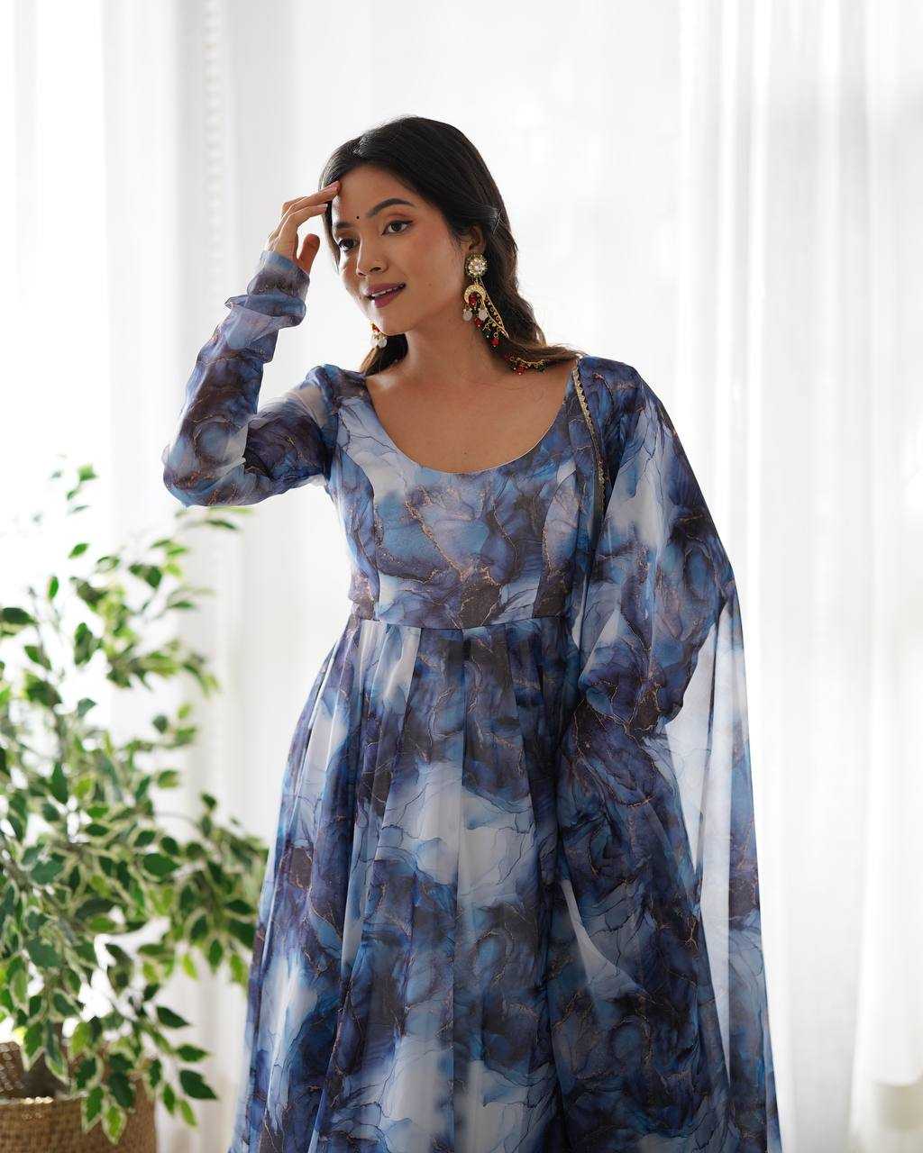 Ynf Organza Silk KESH504 286 Gowns Wedding Collections Festive Collections Wholesale Printed Gowns Anarkali Gown Gown With Dupatta Manufacturer