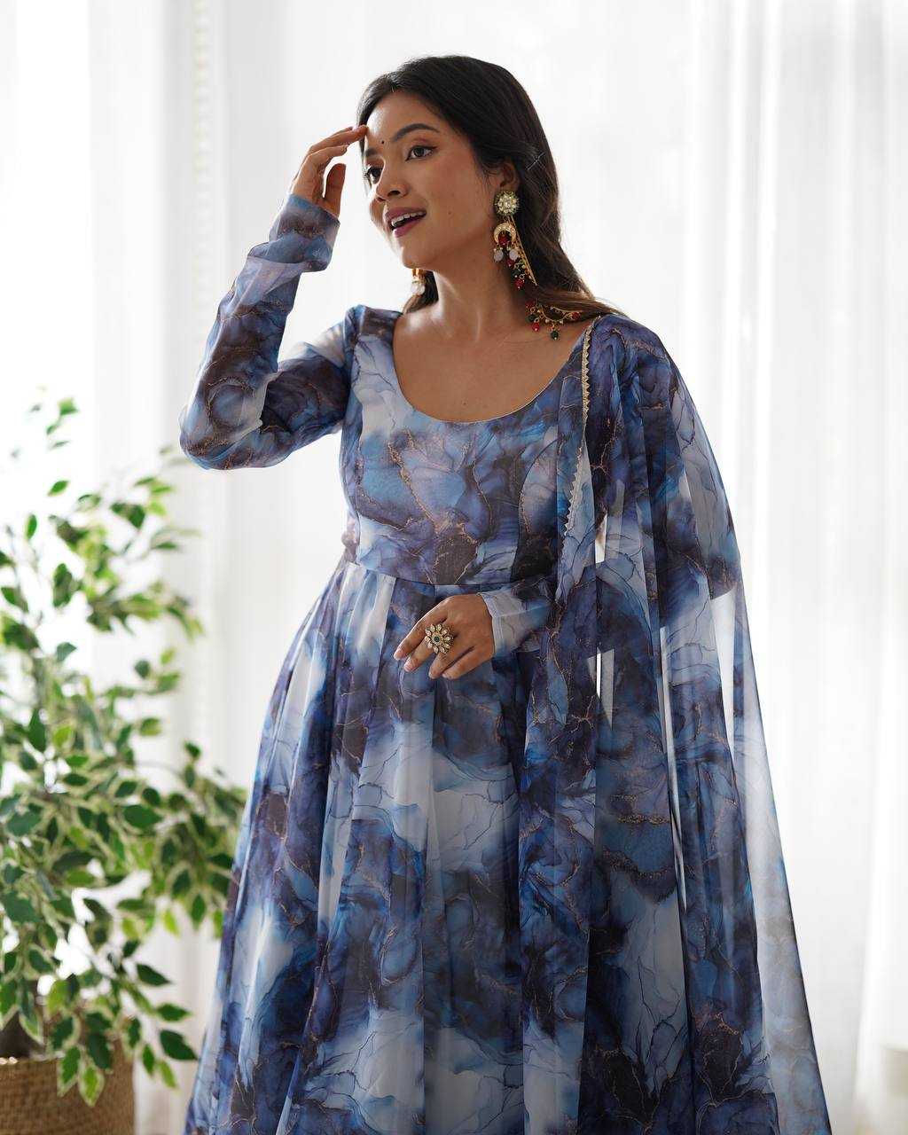 Ynf Organza Silk KESH504 286 Gowns Wedding Collections Festive Collections Wholesale Printed Gowns Anarkali Gown Gown With Dupatta Manufacturer
