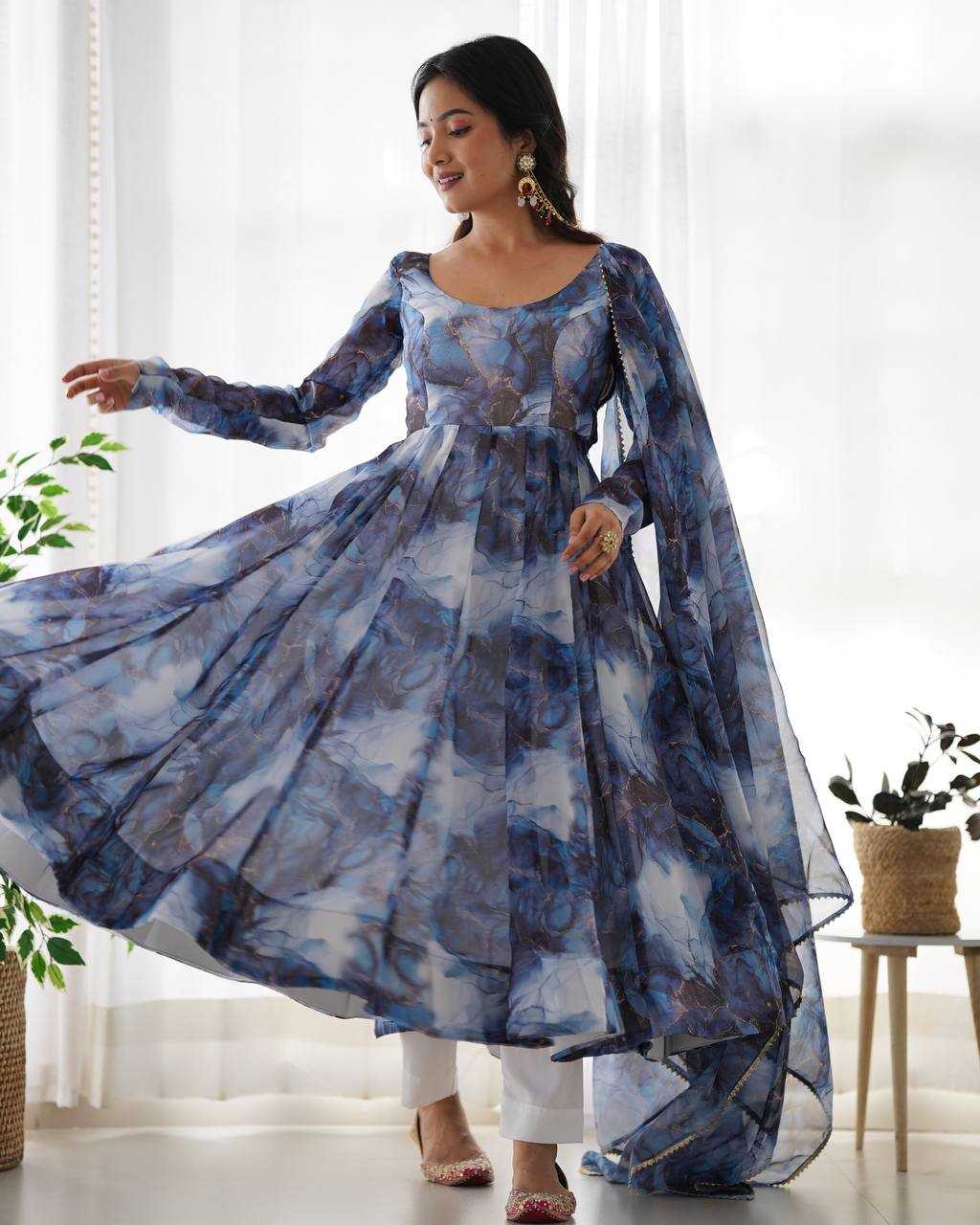 Ynf Organza Silk KESH504 286 Gowns Wedding Collections Festive Collections Wholesale Printed Gowns Anarkali Gown Gown With Dupatta Manufacturer