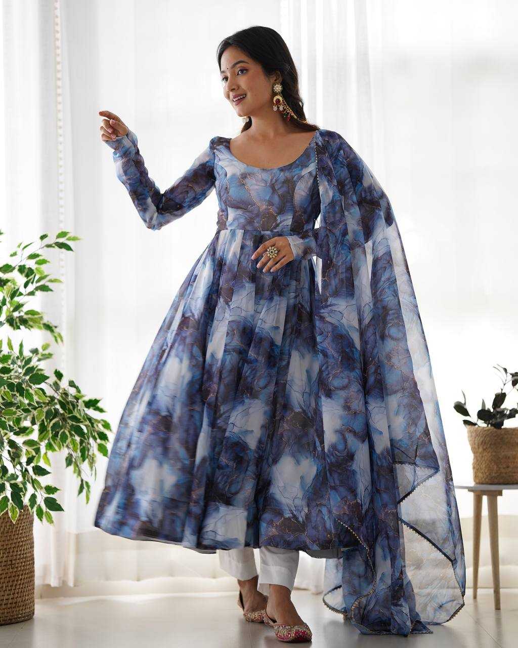 Ynf Organza Silk KESH504 286 Gowns Wedding Collections Festive Collections Wholesale Printed Gowns Anarkali Gown Gown With Dupatta Manufacturer