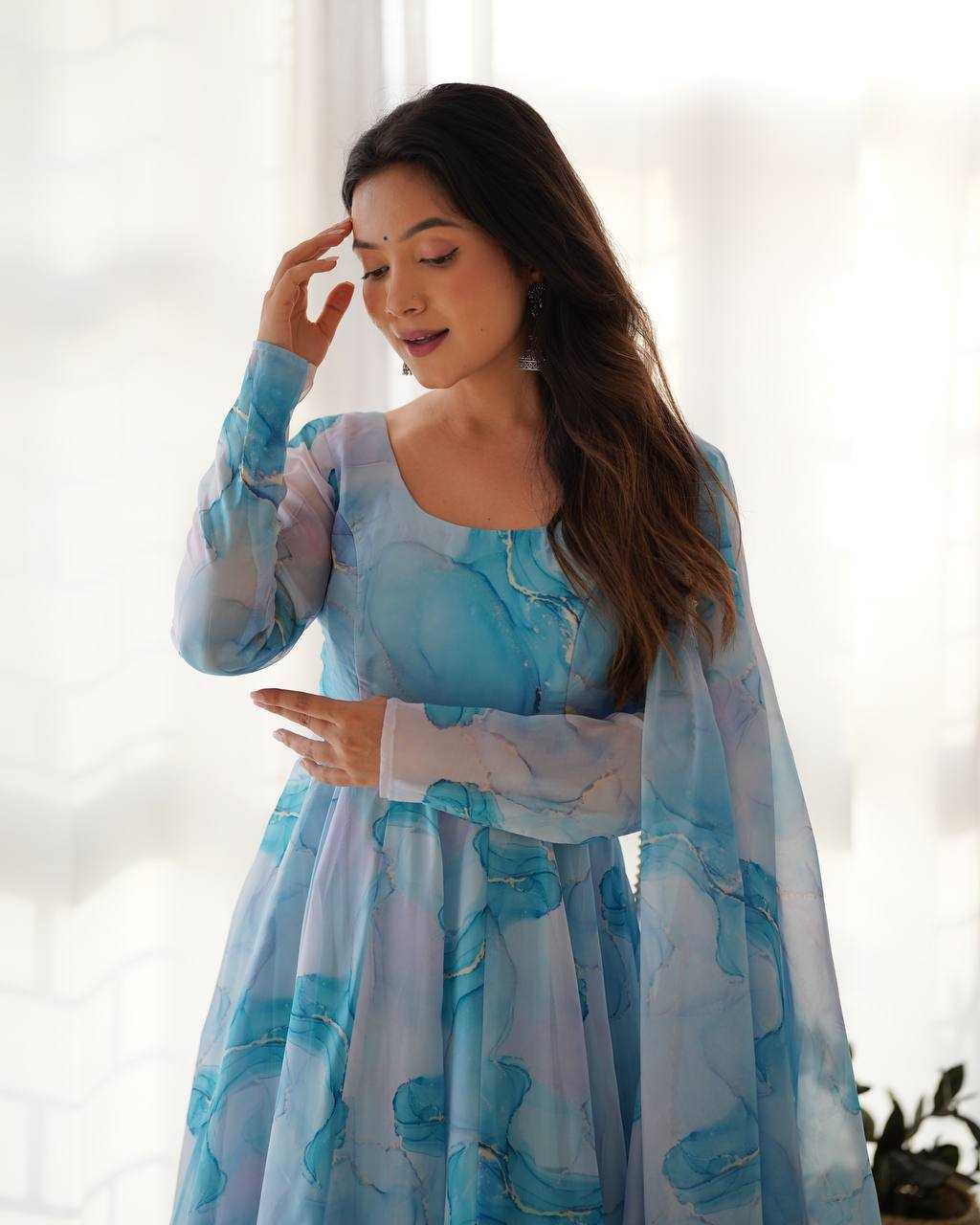 Ynf Organza Silk KESH504 286 Gowns Wedding Collections Festive Collections Wholesale Printed Gowns Anarkali Gown Silk Gowns Manufacturer
