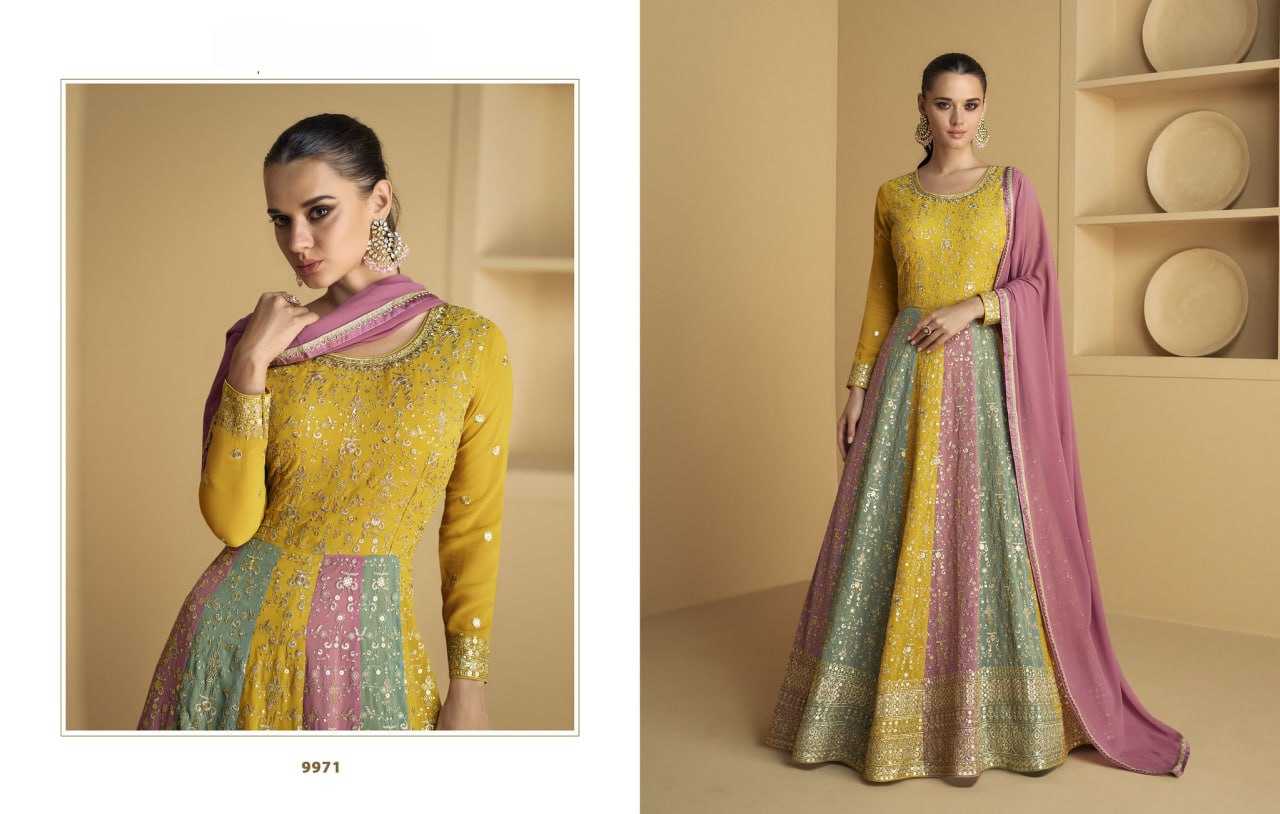 Ynf Poly Georgette KESH504 9971 Gowns Wholesale Embroidery Gowns Long Gowns Georgette Gown Manufacturer