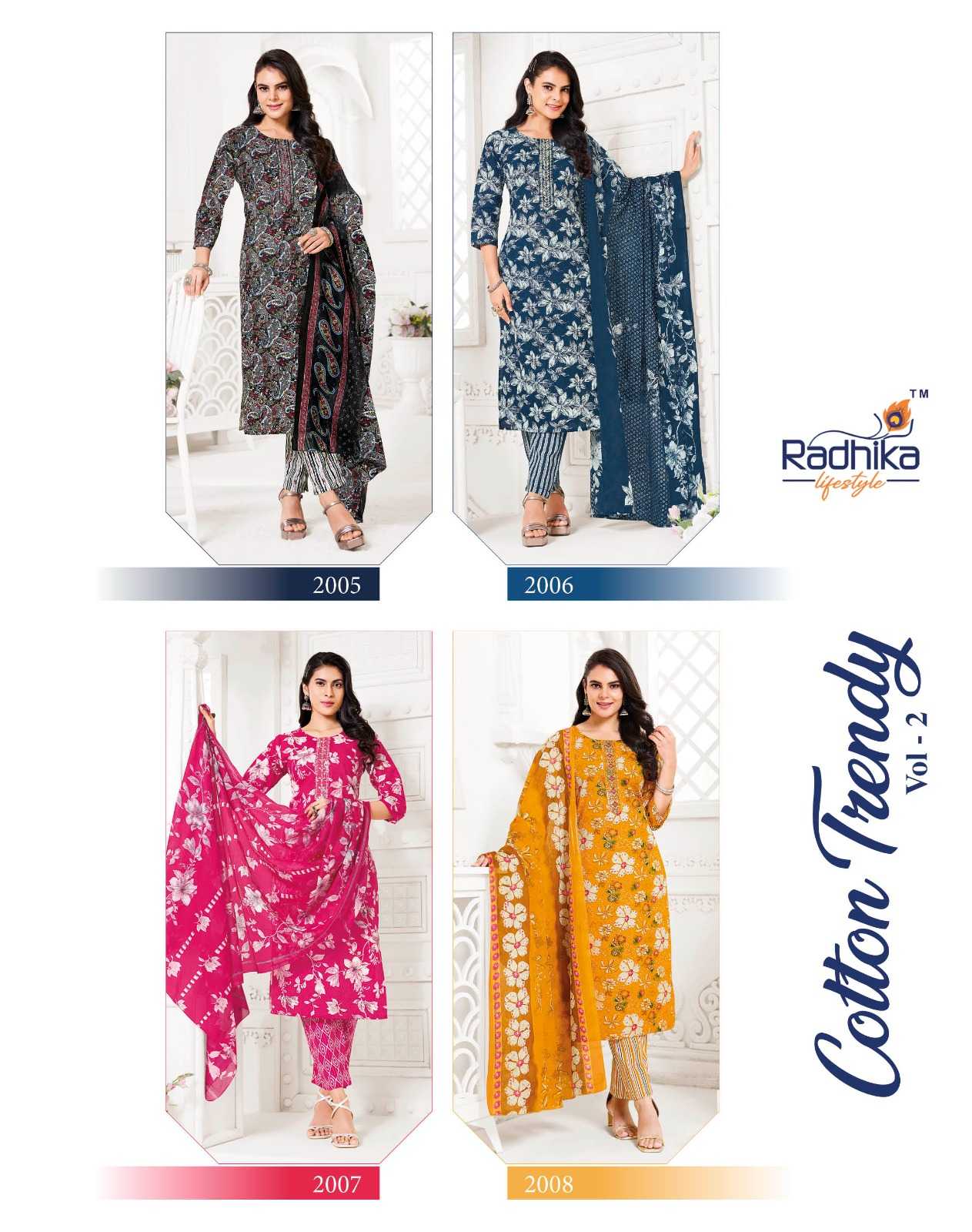 Ynf Pure Cotton RIN190 RADHIKA LIFE STYLE-COTTON TRENDY VOL-2 Setwise Collections Wholesale Kurtis Catalogs Manufacturer