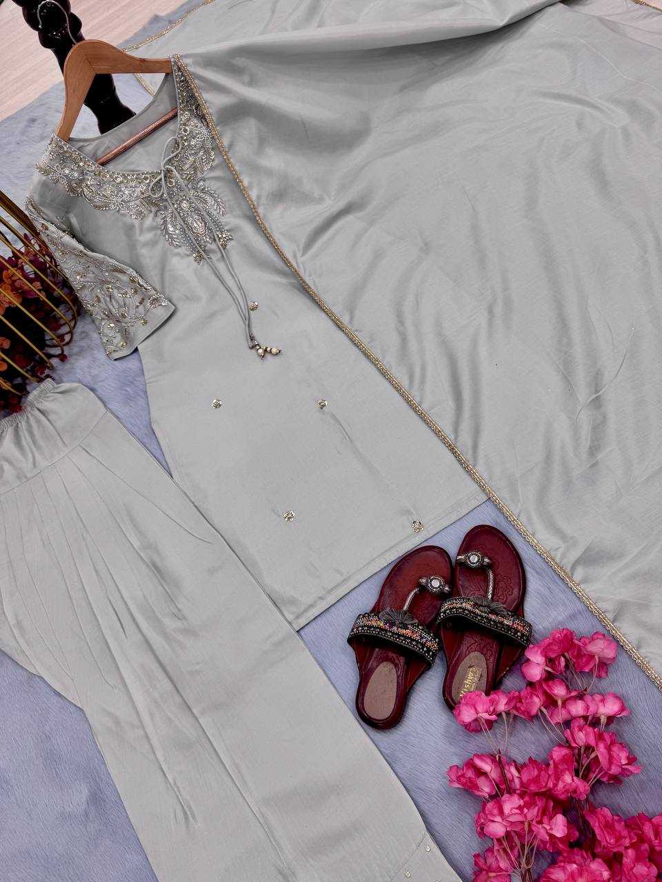 Ynf Pure Crepe KESH141 208 Suits & Dresses Wedding Collections Festive Collections Wholesale Embroidery Suits Palazzo Suit Wedding Outfits Manufacturer