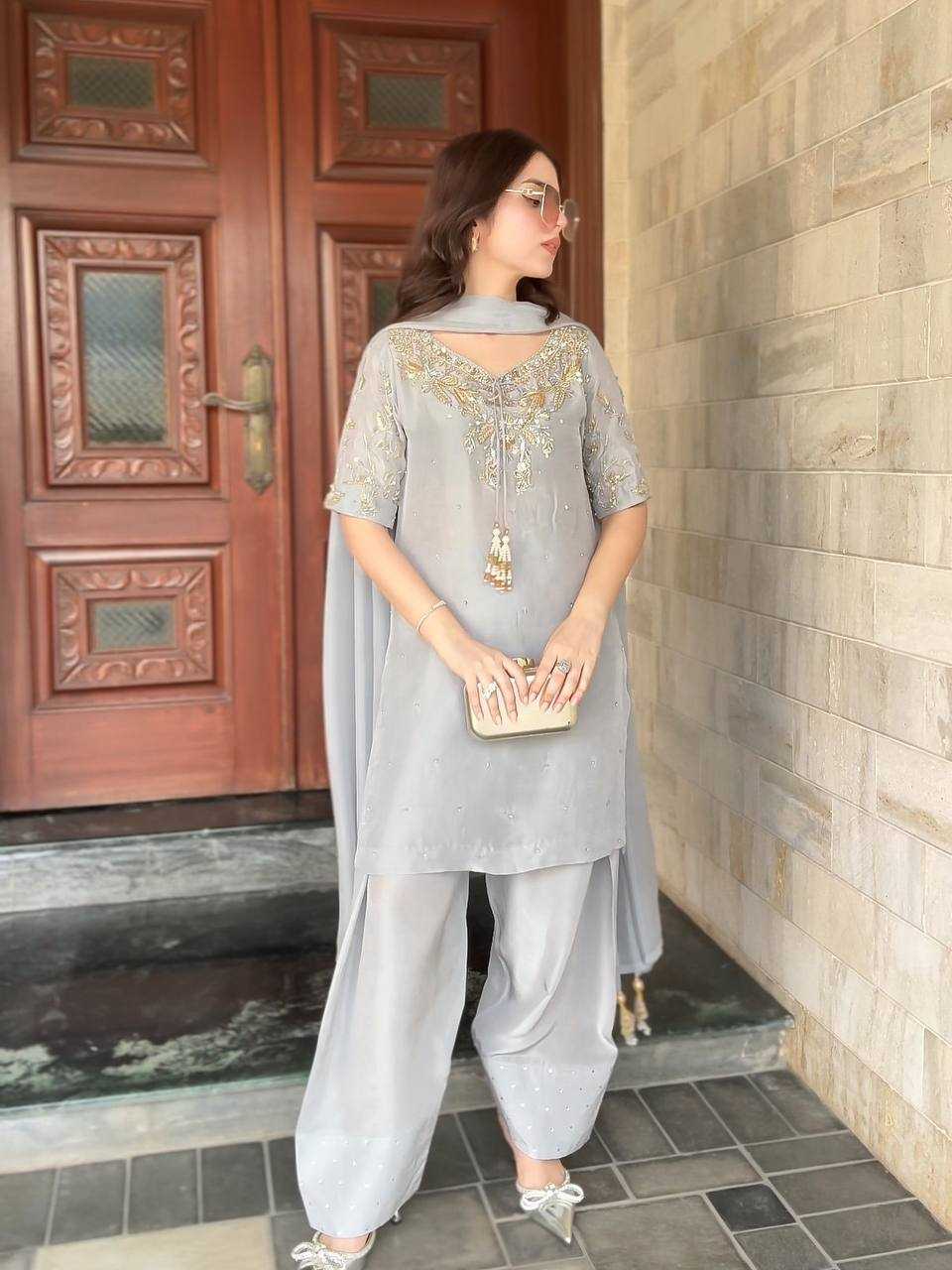 Ynf Pure Crepe KESH141 208 Suits & Dresses Wedding Collections Festive Collections Wholesale Embroidery Suits Palazzo Suit Wedding Outfits Manufacturer
