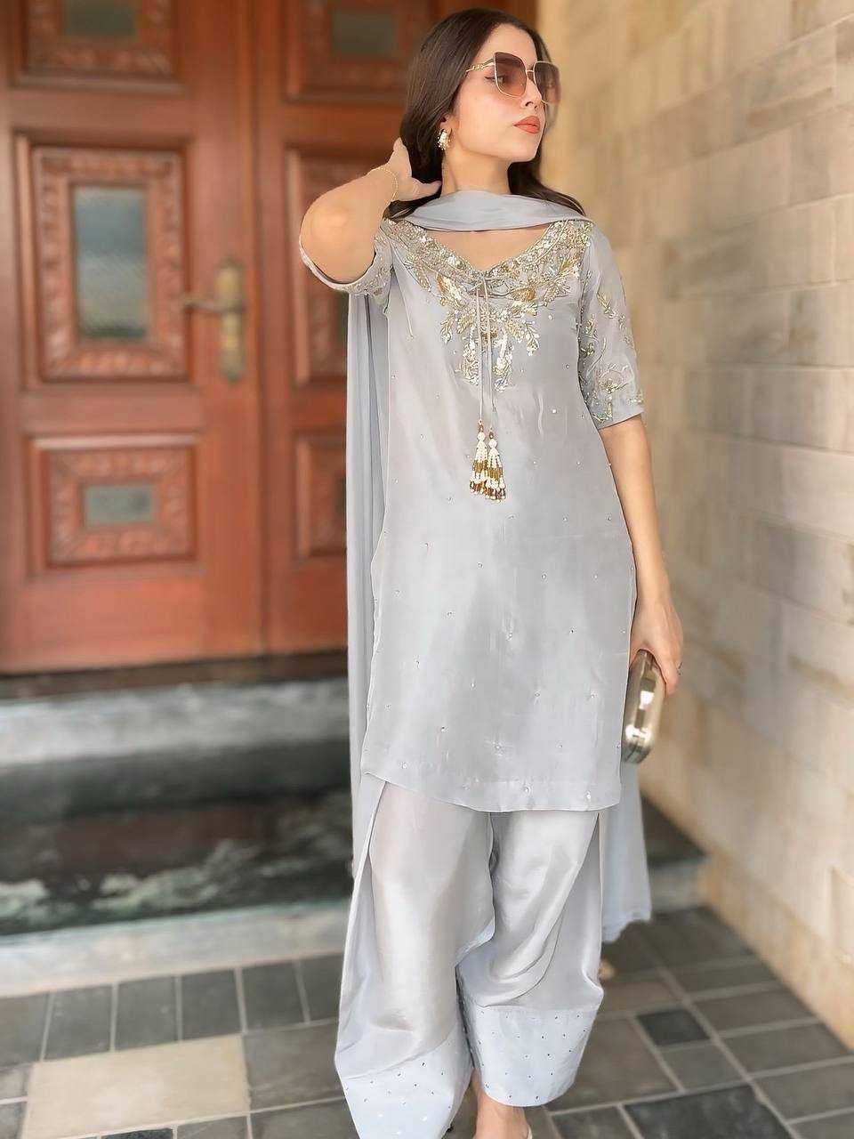 Ynf Pure Crepe KESH141 208 Suits & Dresses Wedding Collections Festive Collections Wholesale Embroidery Suits Palazzo Suit Wedding Outfits Manufacturer