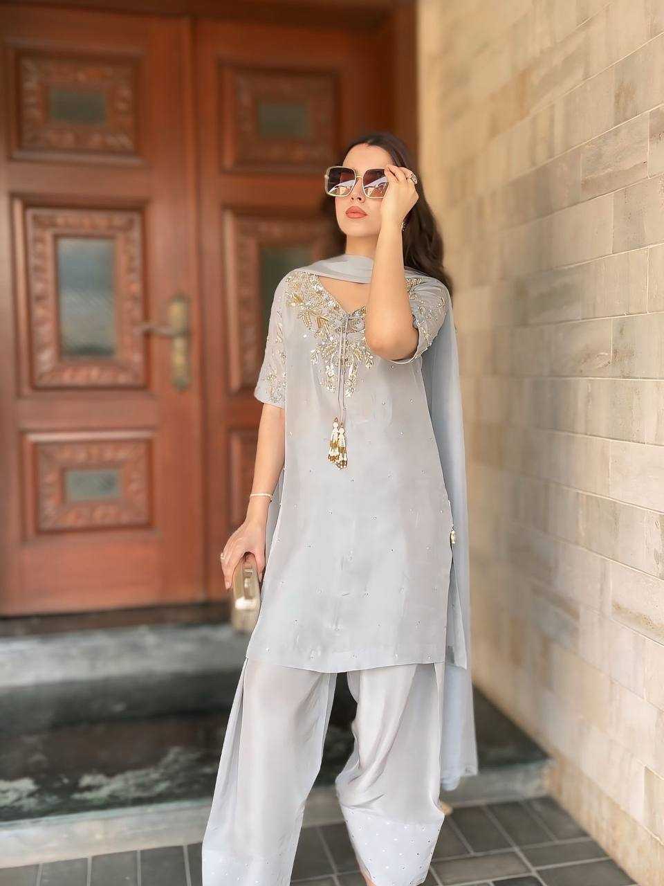 Ynf Pure Crepe KESH141 208 Suits & Dresses Wedding Collections Festive Collections Wholesale Embroidery Suits Palazzo Suit Wedding Outfits Manufacturer