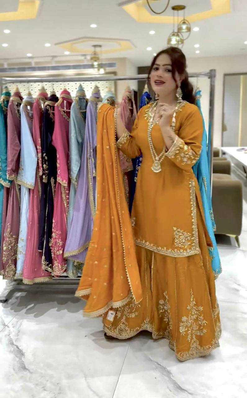 Ynf Pure Crepe KESH159 1037 Suits & Dresses Wedding Collections Festive Collections Wholesale Palazzo Suit Embroidered Suits Haldi Outfits Manufacturer