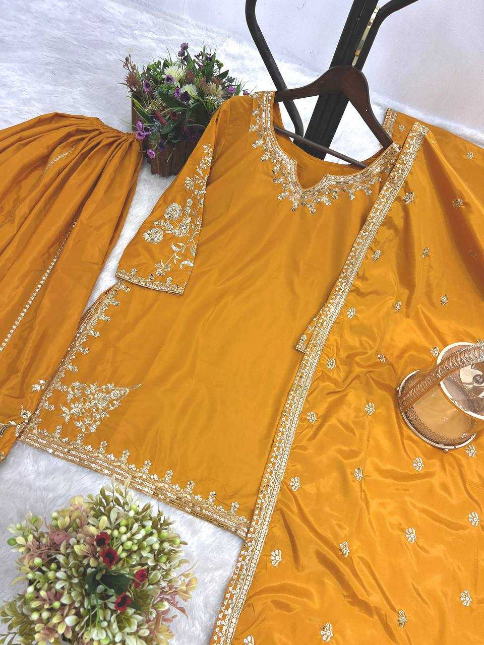 Ynf Pure Crepe KESH159 1037 Suits & Dresses Wedding Collections Festive Collections Wholesale Palazzo Suit Embroidered Suits Haldi Outfits Manufacturer