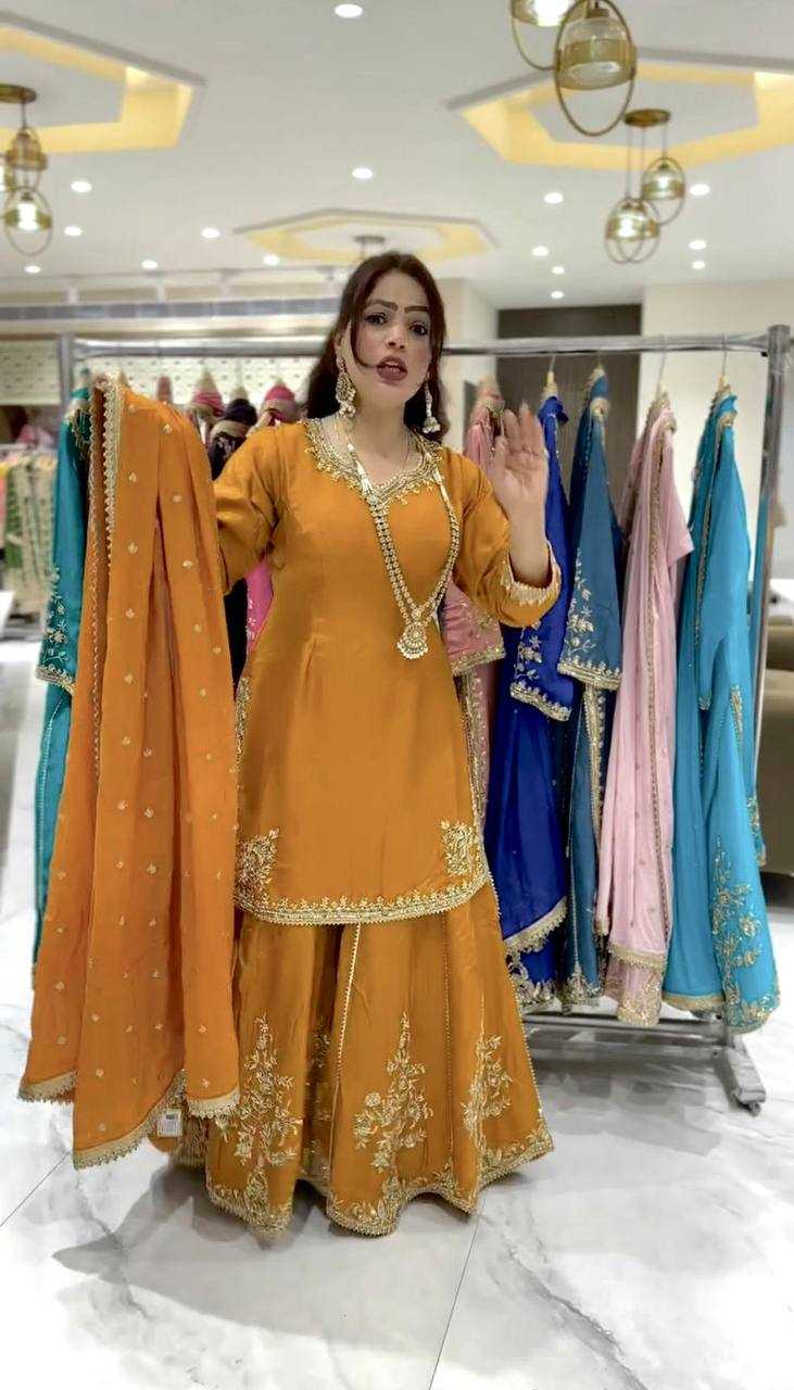 Ynf Pure Crepe KESH159 1037 Suits & Dresses Wedding Collections Festive Collections Wholesale Palazzo Suit Embroidered Suits Haldi Outfits Manufacturer