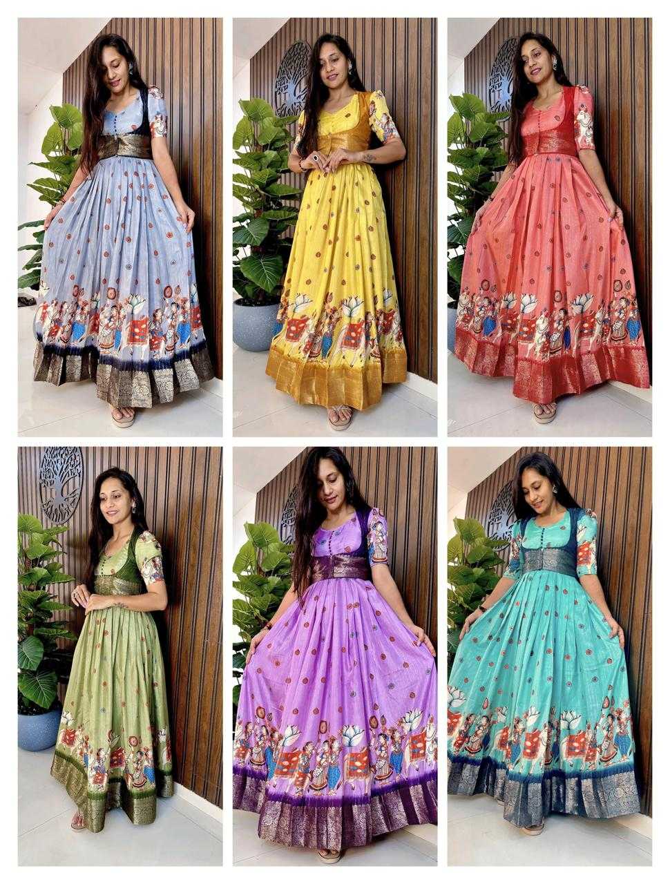 Ynf Pure Silk KESH503 8107 Gowns Wholesale Printed Gowns Silk Gowns Indo-Western Gown With Jacket Manufacturer
