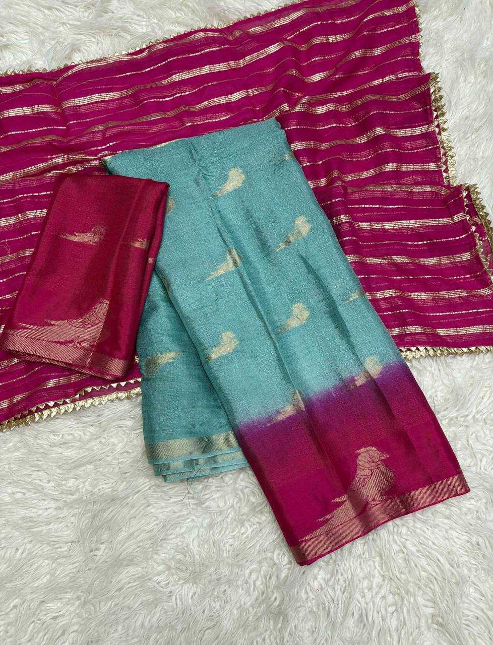 Ynf Pure Viscos RIN124 Parrot Half Sarees Wholesale Party Wear Sarees Fancy Sarees Ladies Sarees Manufacturer