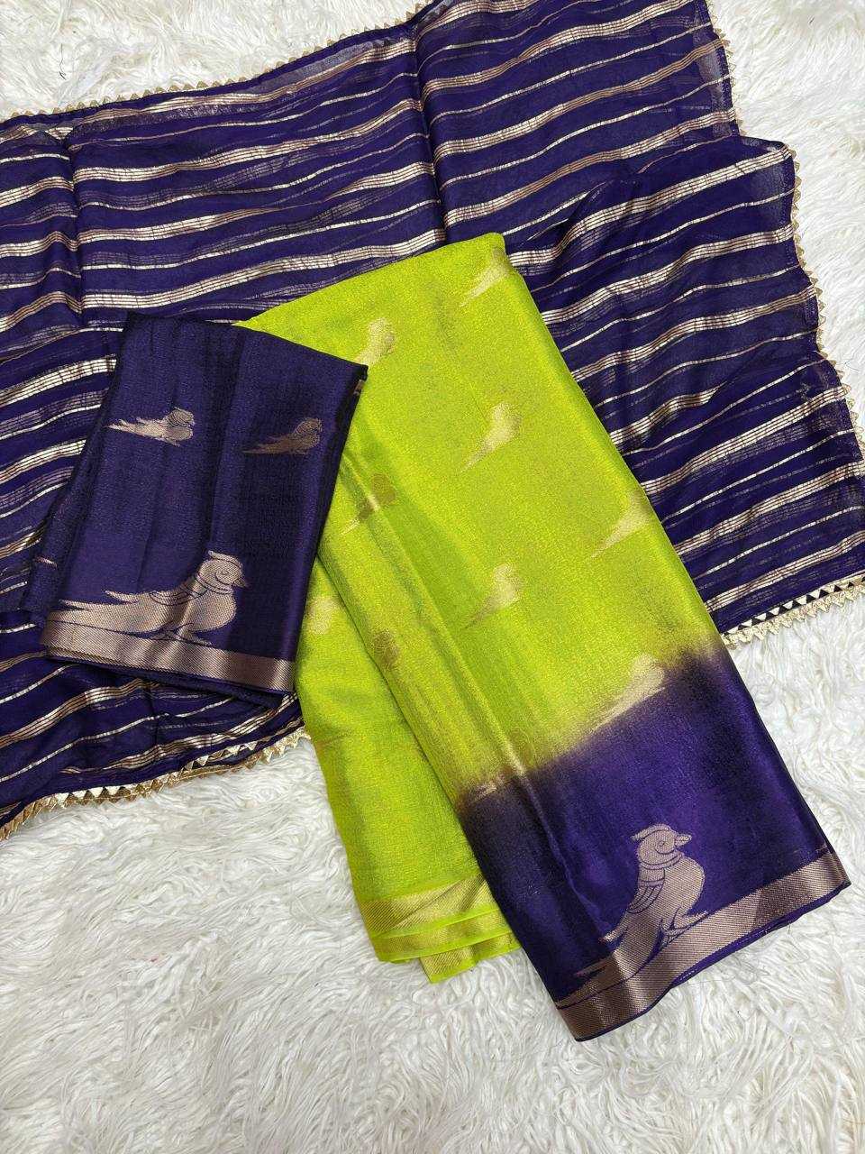 Ynf Pure Viscos RIN124 Parrot Half Sarees Wholesale Party Wear Sarees Fancy Sarees Ladies Sarees Manufacturer