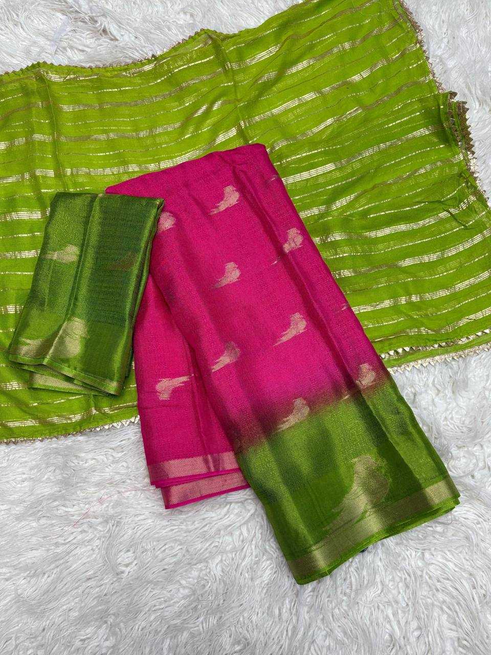 Ynf Pure Viscos RIN124 Parrot Half Sarees Wholesale Party Wear Sarees Fancy Sarees Ladies Sarees Manufacturer