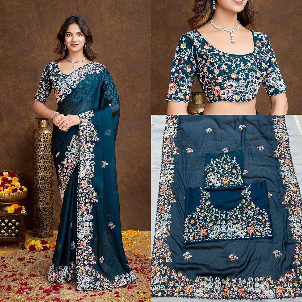 Ynf Rangoli Silk RIN188 Swastik Sarees Wholesale Party Wear Sarees Fancy Sarees Embroidered Sarees Lace Border Sarees Manufacturer