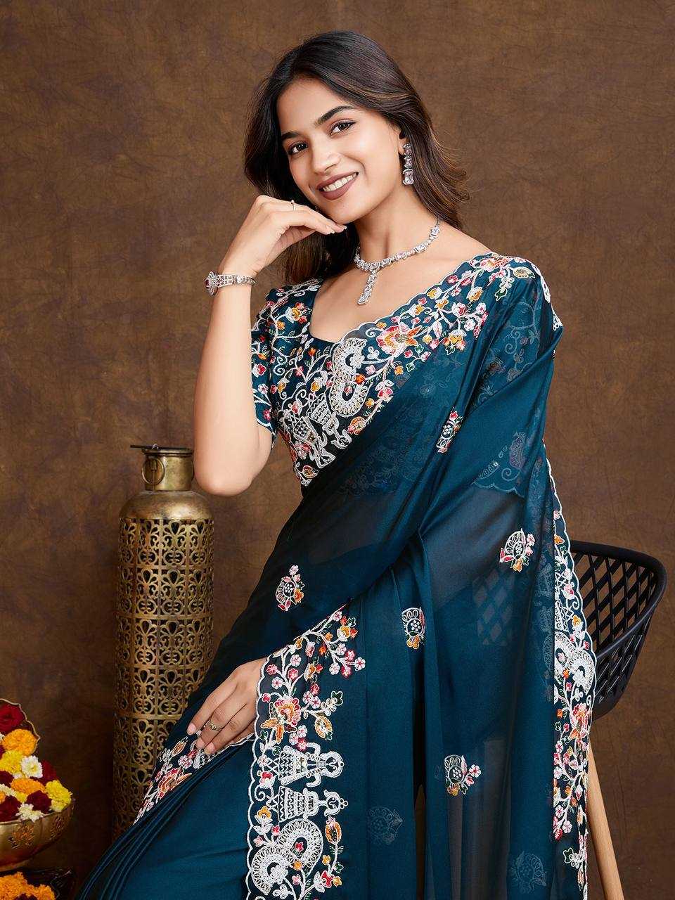 Ynf Rangoli Silk RIN188 Swastik Sarees Wholesale Party Wear Sarees Fancy Sarees Embroidered Sarees Lace Border Sarees Manufacturer