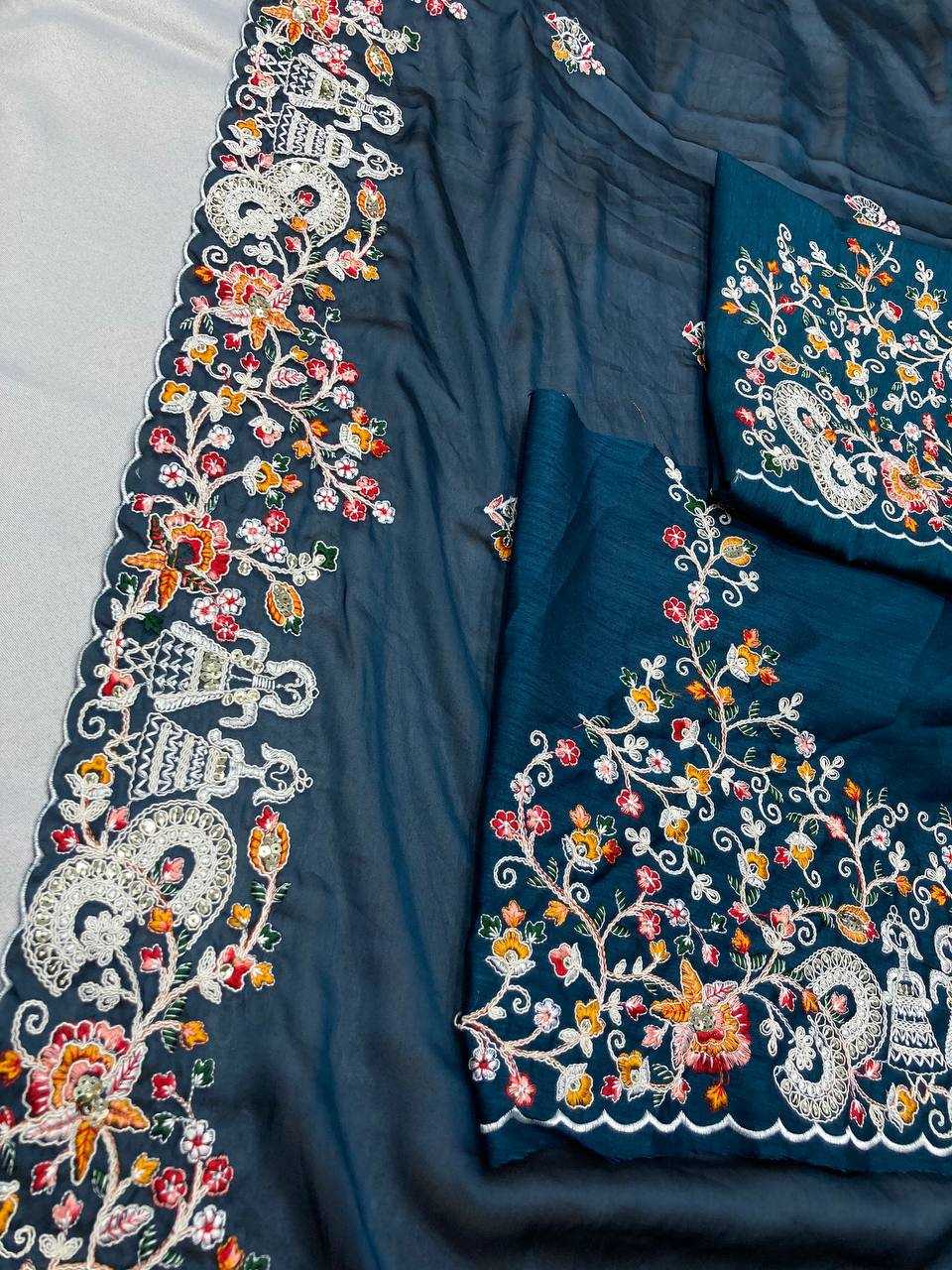 Ynf Rangoli Silk RIN188 Swastik Sarees Wholesale Party Wear Sarees Fancy Sarees Embroidered Sarees Lace Border Sarees Manufacturer