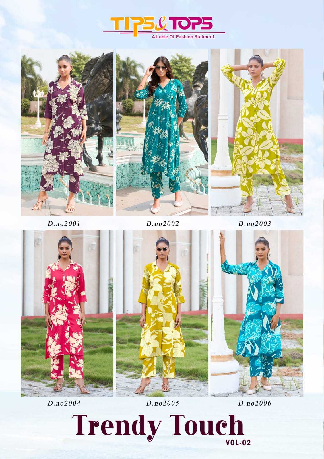 Ynf Rayon RIN190 TIPS & TOPS-TRENDY TOUCH Vol 02 Setwise Collections Wholesale Kurtis Catalogs Manufacturer