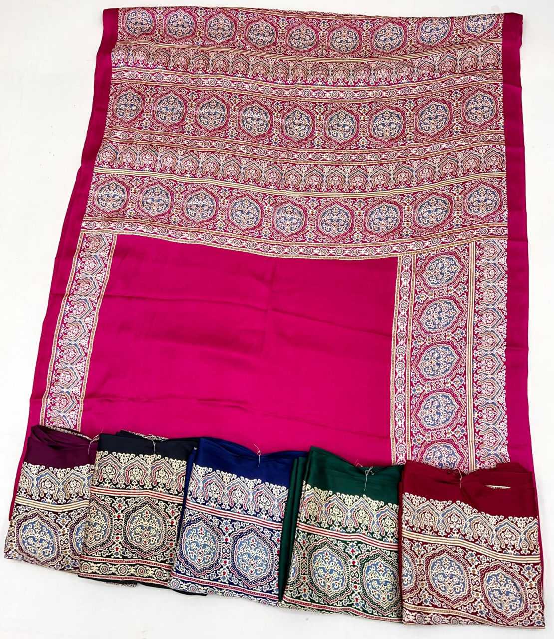 Ynf Satin KESH447 AJARAKH LUXE-03 Sarees Wedding Collections Festive Collections Wholesale Party Wear Sarees Printed Sarees Crape Satin Sarees Manufacturer