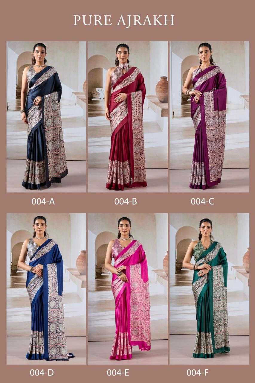Ynf Satin KESH447 AJARAKH LUXE-03 Sarees Wedding Collections Festive Collections Wholesale Party Wear Sarees Printed Sarees Crape Satin Sarees Manufacturer