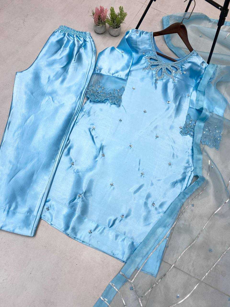 Ynf Satin RIN141 1953 Suits & Dresses Western Wears Festive Collections Wholesale Indo Western Dresses Embroidery Suits Designer Suits Manufacturer