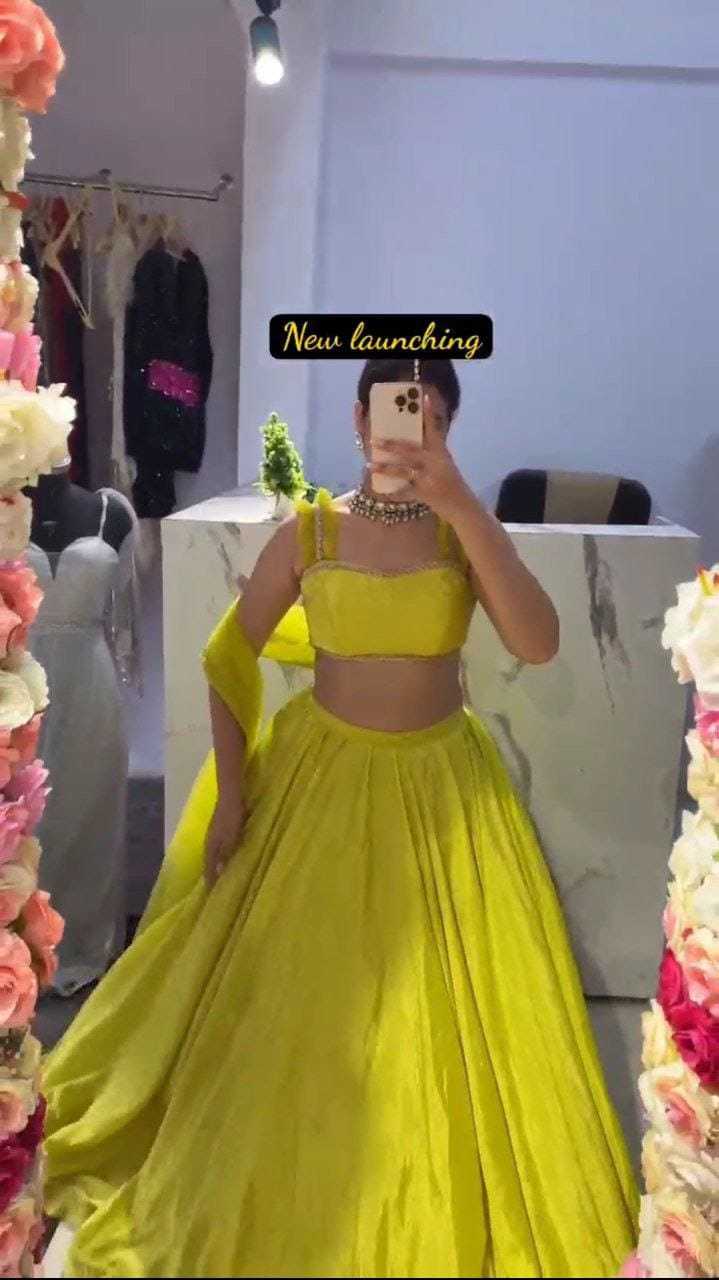 Ynf Satin RIN157 5249 Lehengas Festive Collections Plus Size Collections Wholesale Wedding Lehenga Satin Lehenga Yellow Lehenga Manufacturer