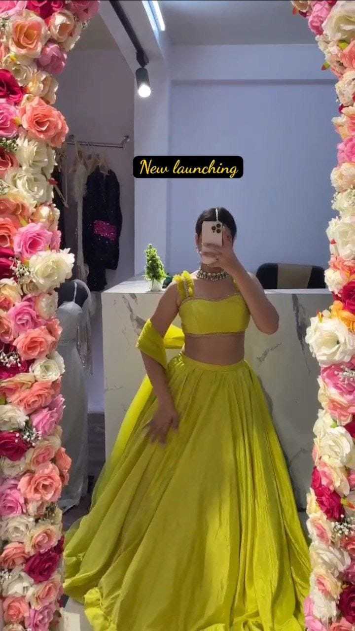 Ynf Satin RIN157 5249 Lehengas Festive Collections Plus Size Collections Wholesale Wedding Lehenga Satin Lehenga Yellow Lehenga Manufacturer