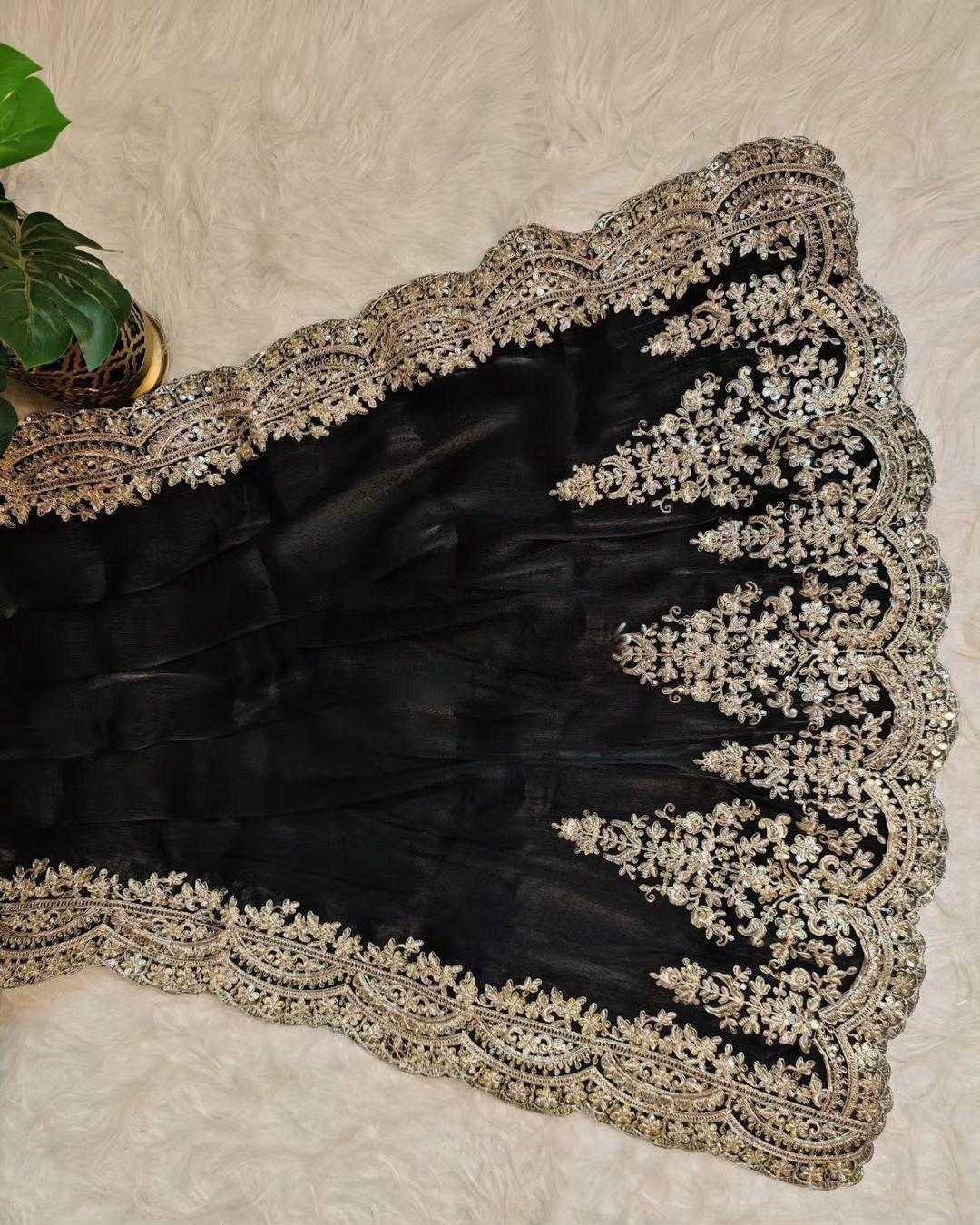 Ynf Satin RIN164 Woww Sarees Wedding Collections Festive Collections Wholesale Organza Sarees Sequence Sarees Black Sarees Manufacturer