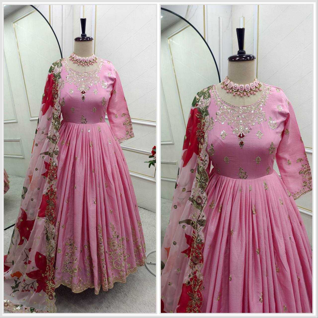 Ynf Satin Silk KESH506 144 Gowns Wholesale Fancy Gowns Embroidery Gowns Designer Gowns Manufacturer
