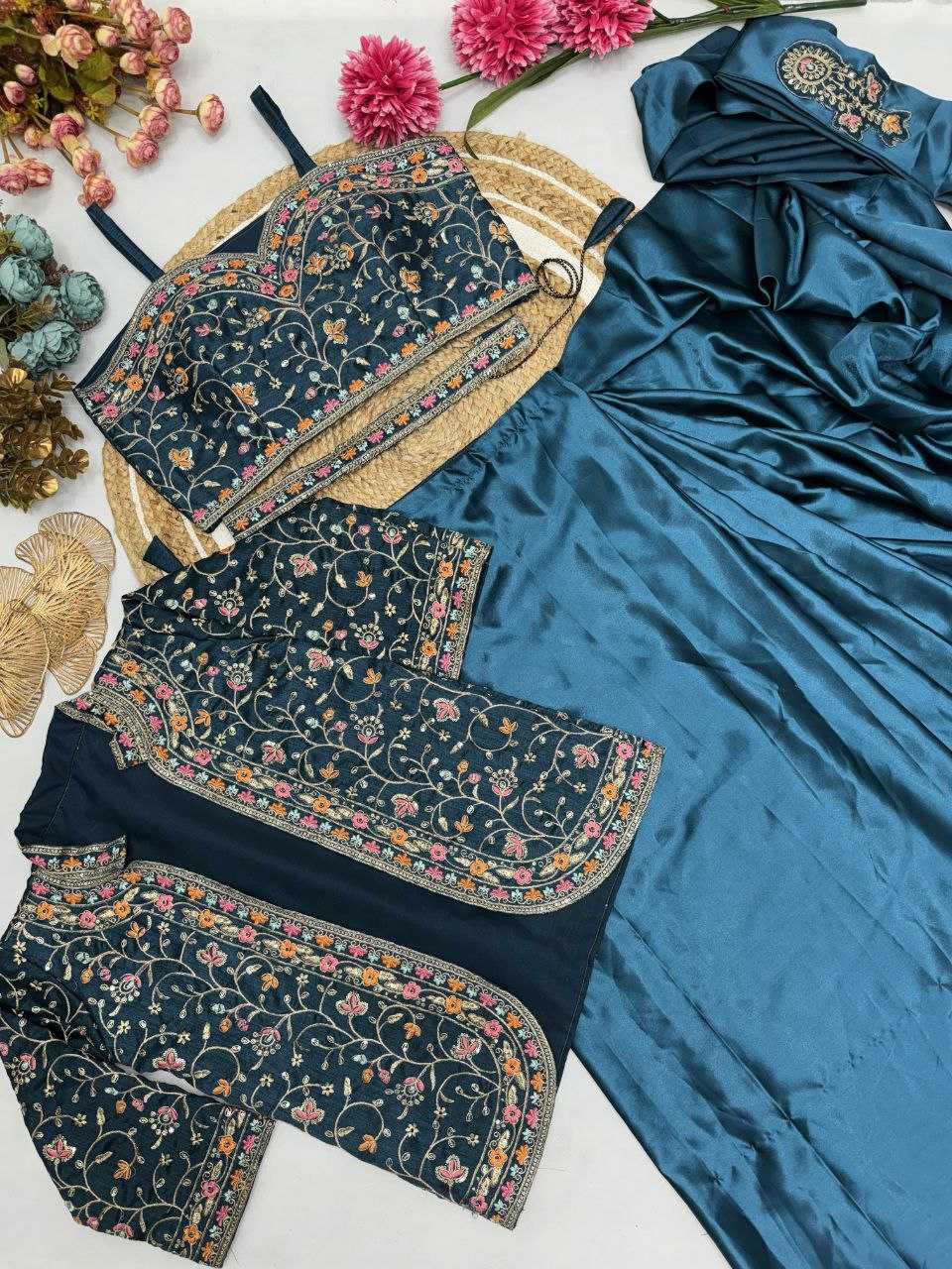 Ynf Satin Silk KESH516 9243 Sarees Wholesale Ready To Wear Sarees Party Wear Sarees Fancy Sarees Sequence Sarees Embroidered Sarees Manufacturer
