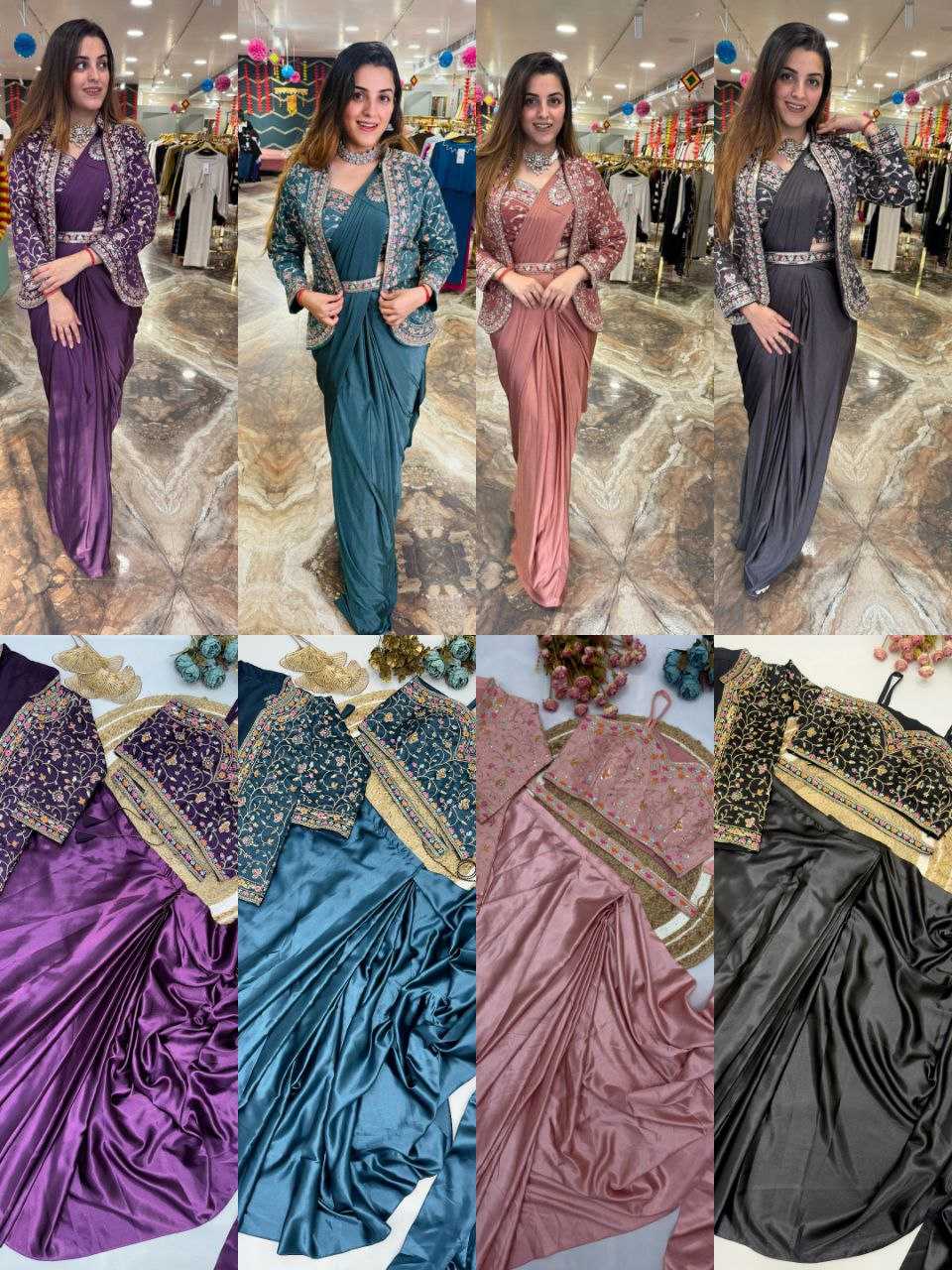 Ynf Satin Silk KESH516 9243 Sarees Wholesale Ready To Wear Sarees Party Wear Sarees Fancy Sarees Sequence Sarees Embroidered Sarees Manufacturer