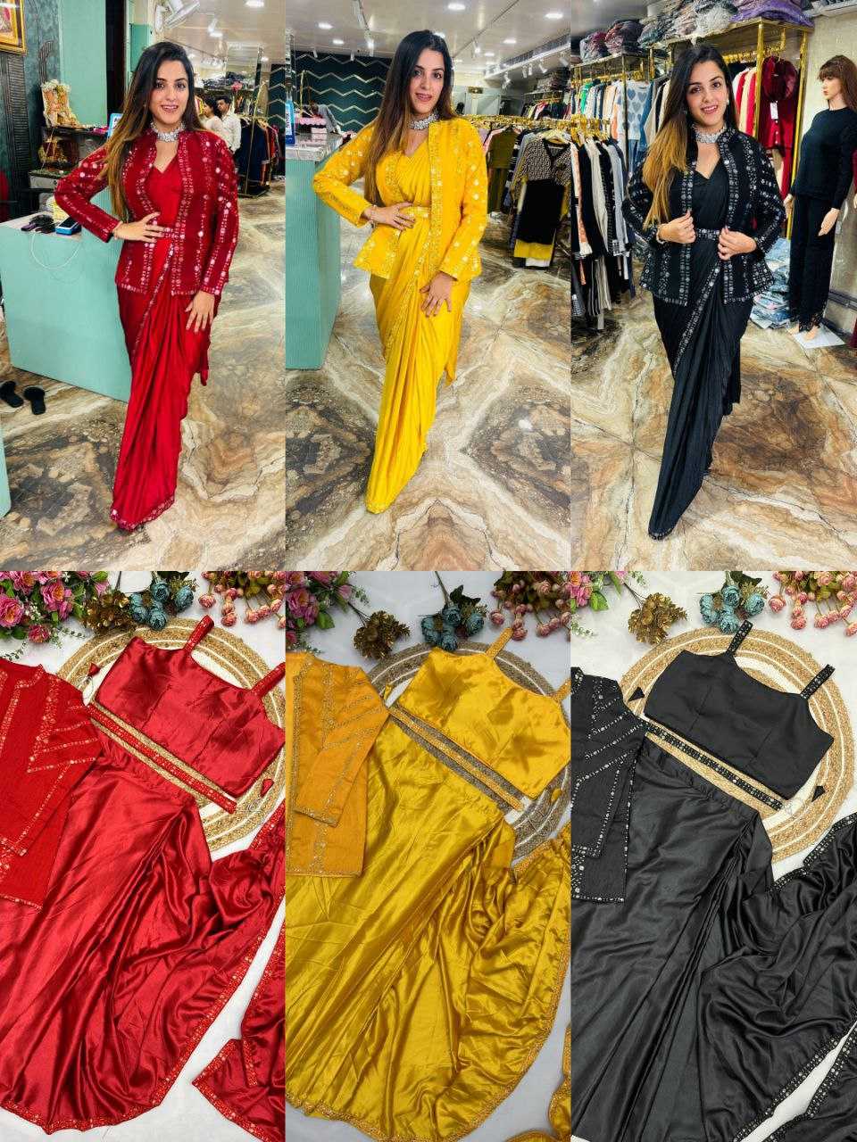 Ynf Satin Silk KESH516 9248 Sarees Wholesale Ready To Wear Sarees Party Wear Sarees Fancy Sarees Embroidered Sarees Manufacturer