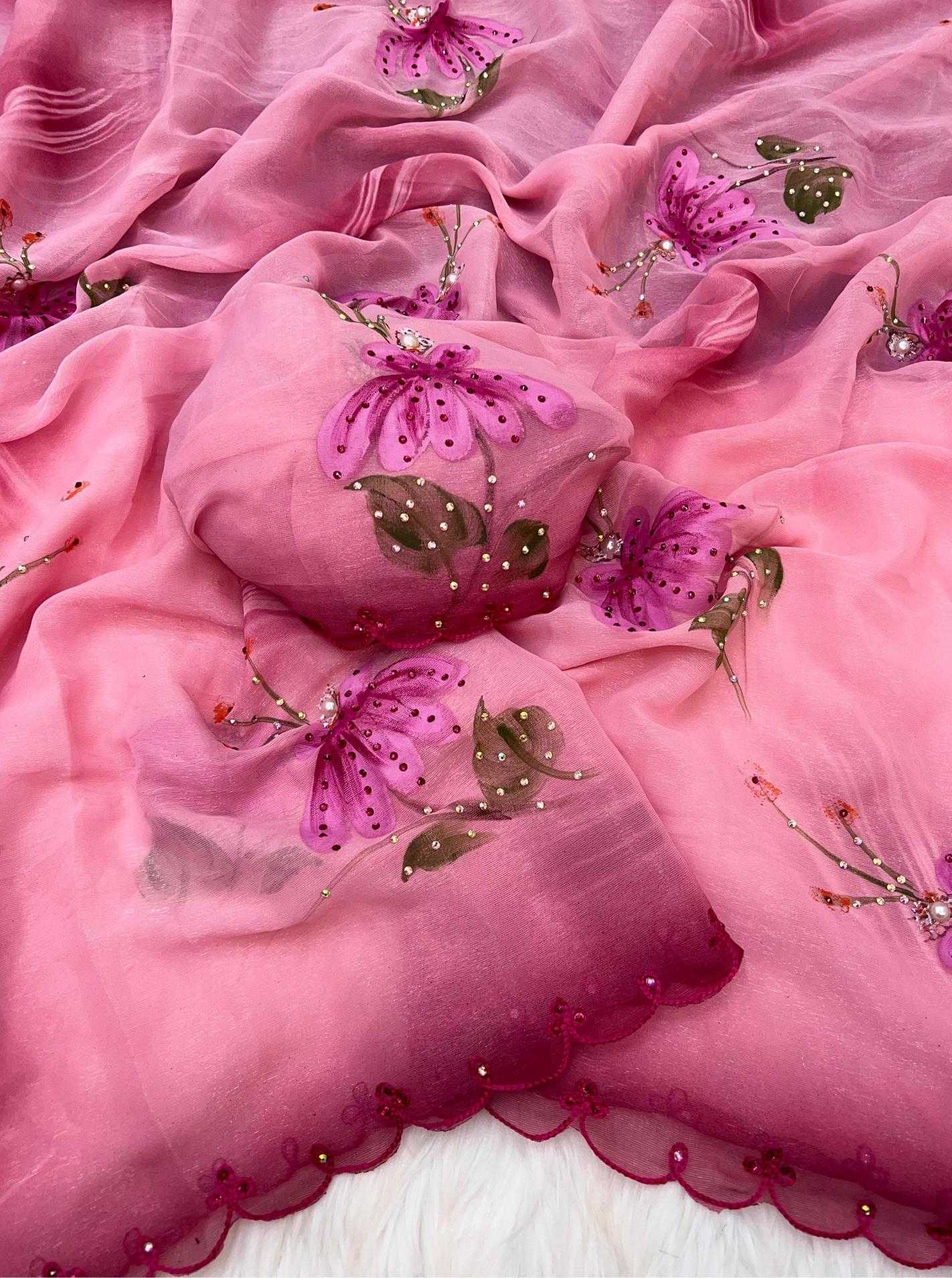 Ynf Shimmer silk RIN209 Pink Petal Sarees Wedding Collections Wholesale Printed Sarees Hand Work Sarees Pink Sarees Manufacturer