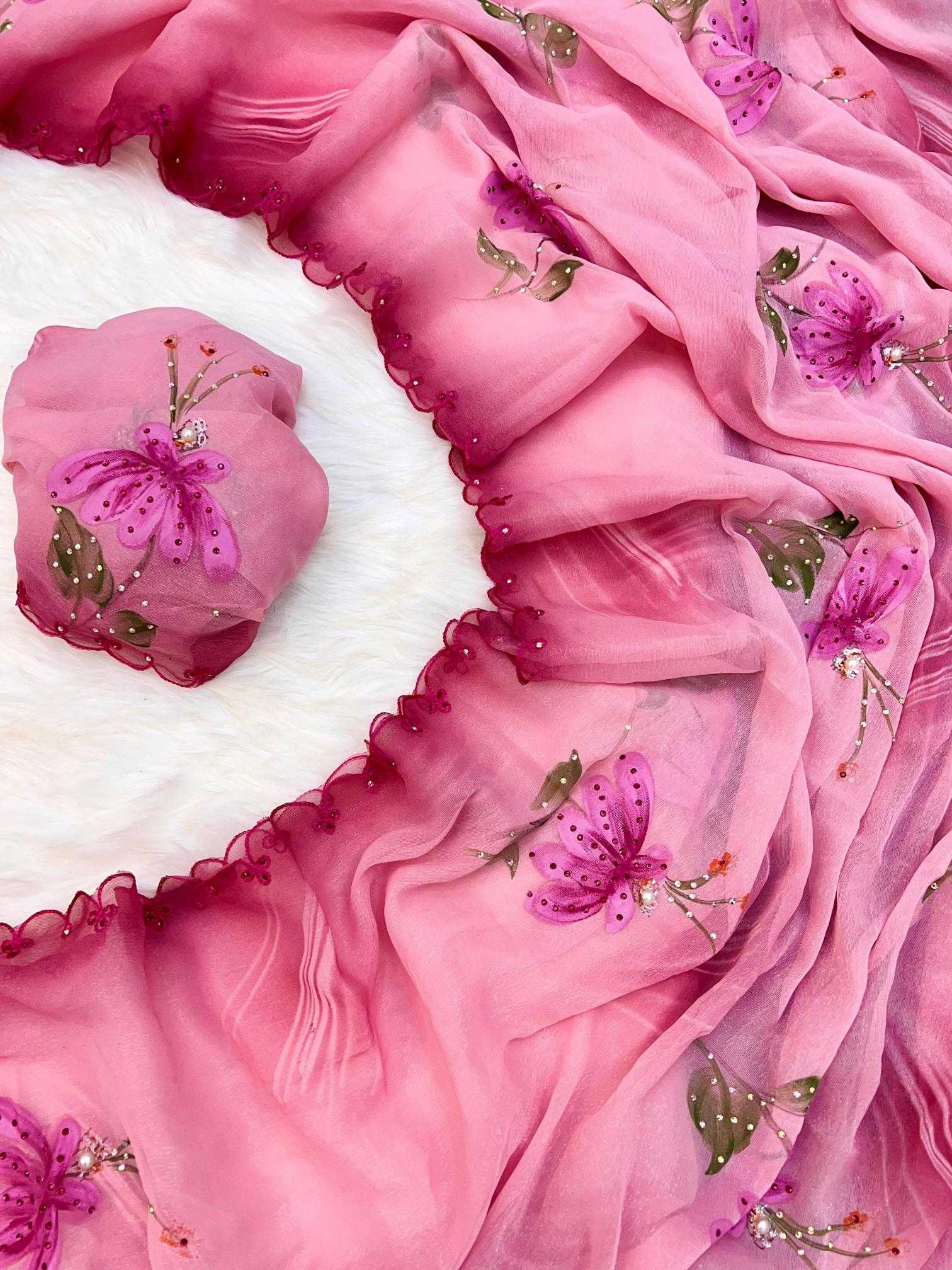 Ynf Shimmer silk RIN209 Pink Petal Sarees Wedding Collections Wholesale Printed Sarees Hand Work Sarees Pink Sarees Manufacturer