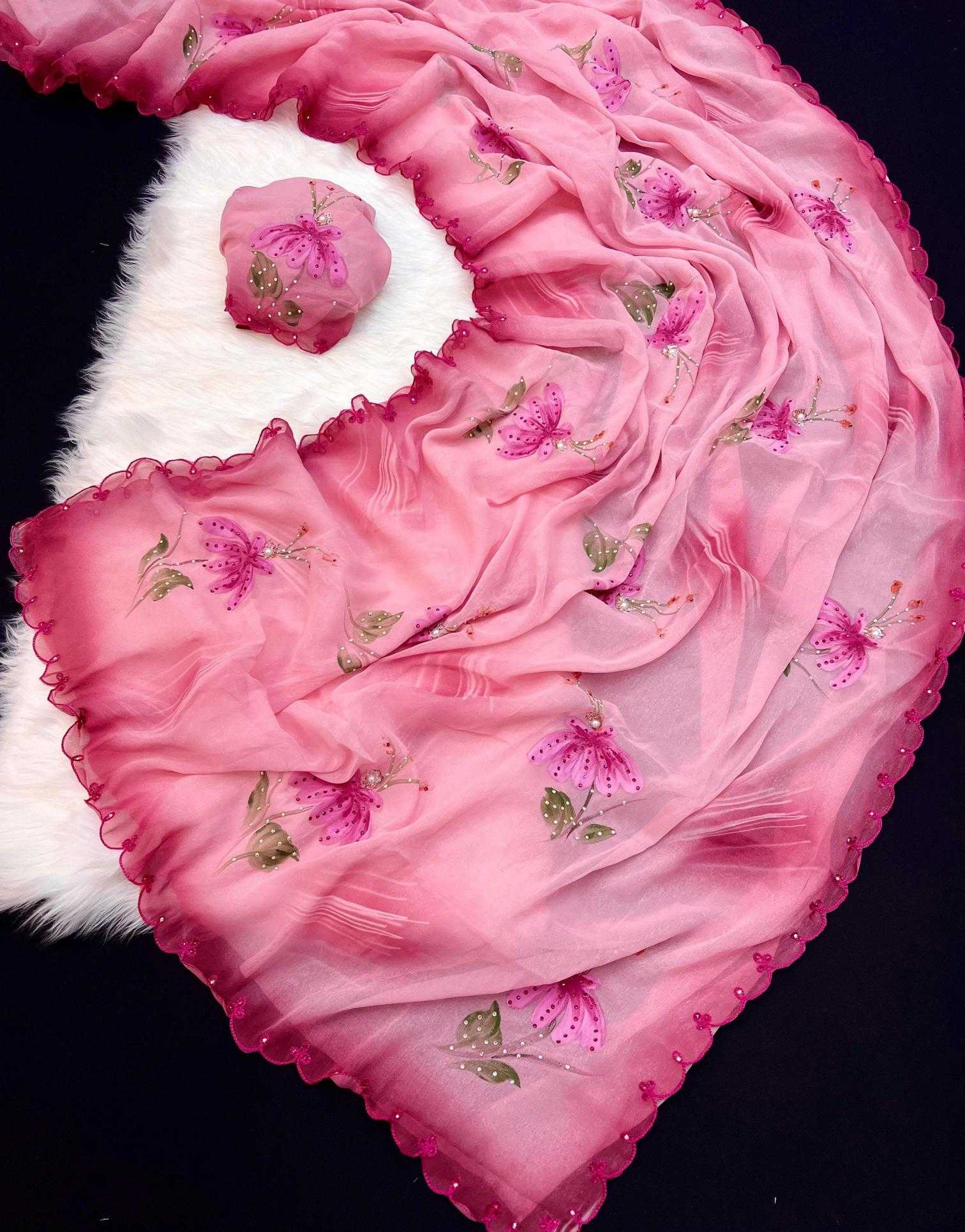 Ynf Shimmer silk RIN209 Pink Petal Sarees Wedding Collections Wholesale Printed Sarees Hand Work Sarees Pink Sarees Manufacturer